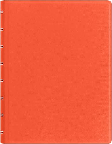 FILOFAX Cuaderno Saffiano recargable, A5 (8.25 x 5 pulgadas), naranja brillante, 112 páginas móviles color crema, marcador de índice, bolsillo y