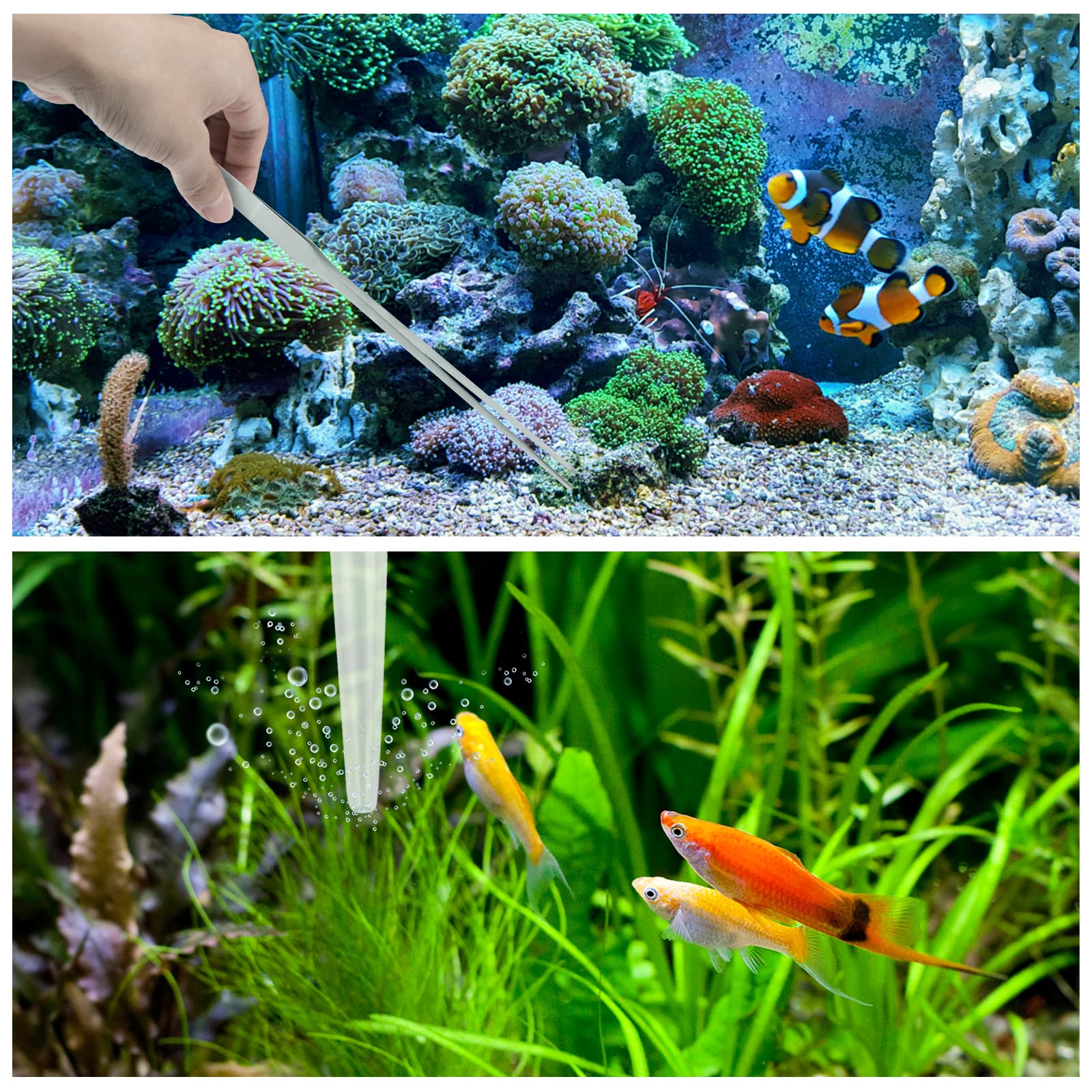 Herramientas de limpieza de peceras, 6 herramientas de limpieza de acuarios, kit de herramientas de alimentador, limpiador de plantas de acuario, raspador de algas para acuarios de vidrio