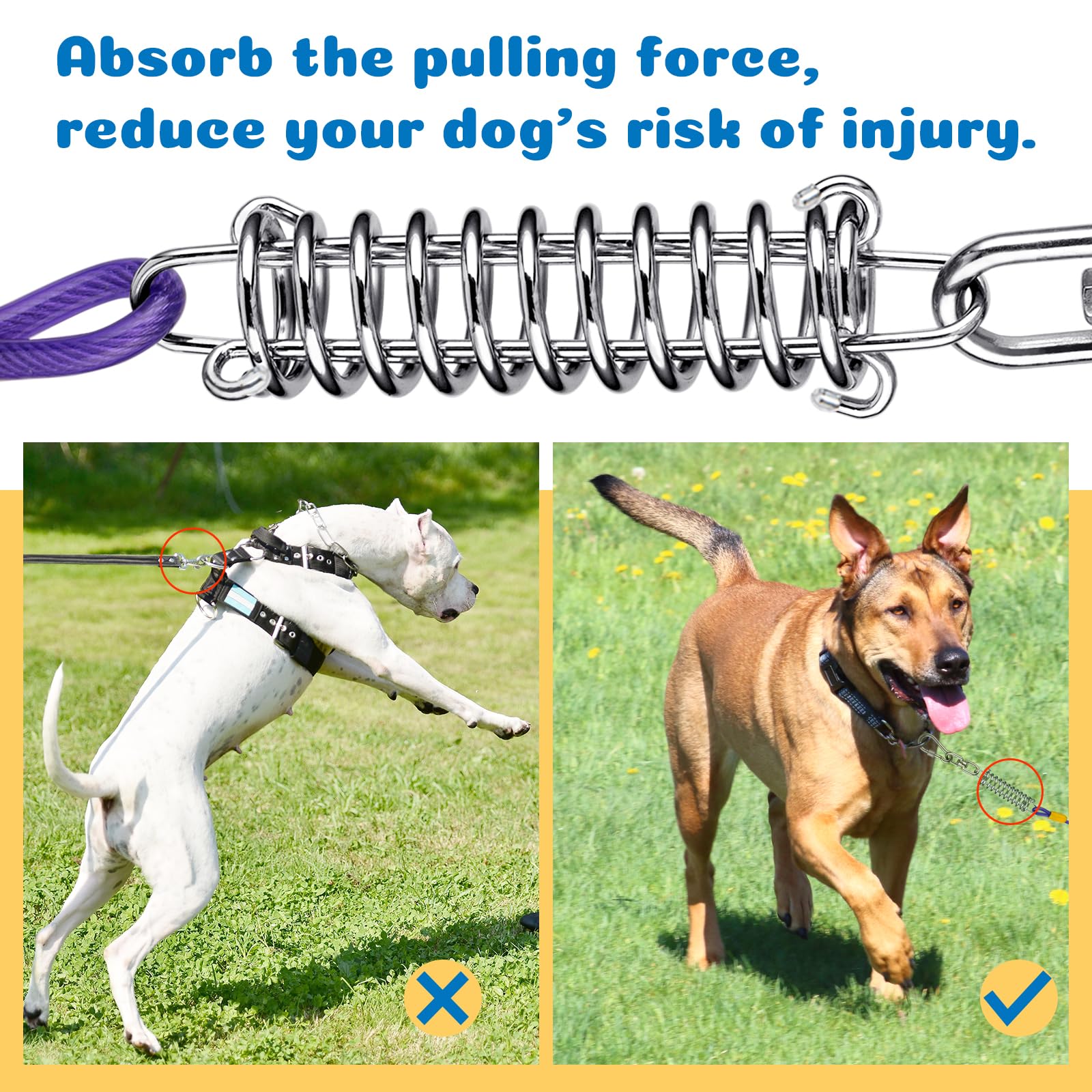 Barpor Dog Tie Out Cable 50FT Update Spring Dog Runner for Large Dogs ...