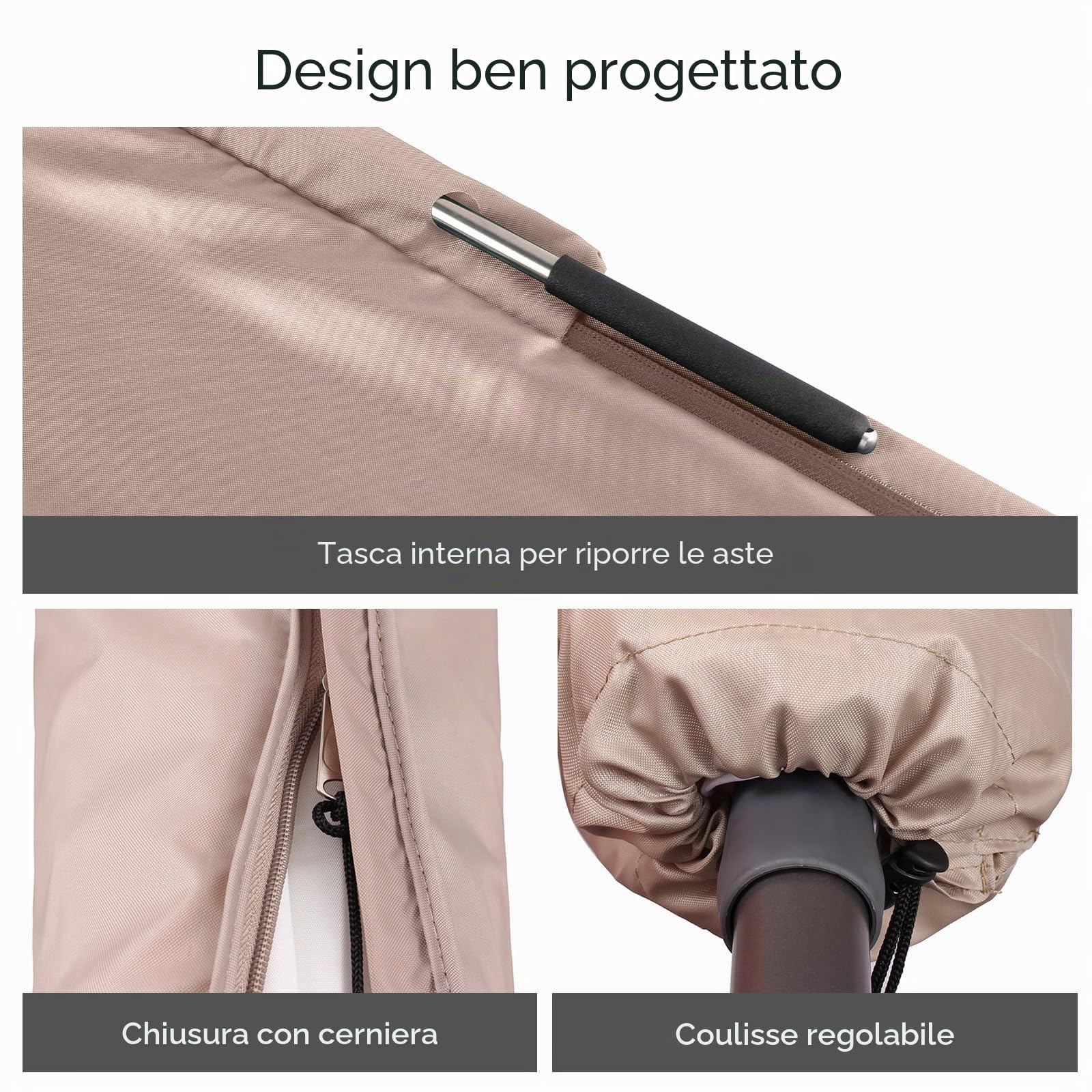 Sekey Custodia per Ombrello a Lampione/Ombrello, Copertura Protettiva | 265×48/70 cm – Poliestere 100% Impermeabile, Resistente all’UV