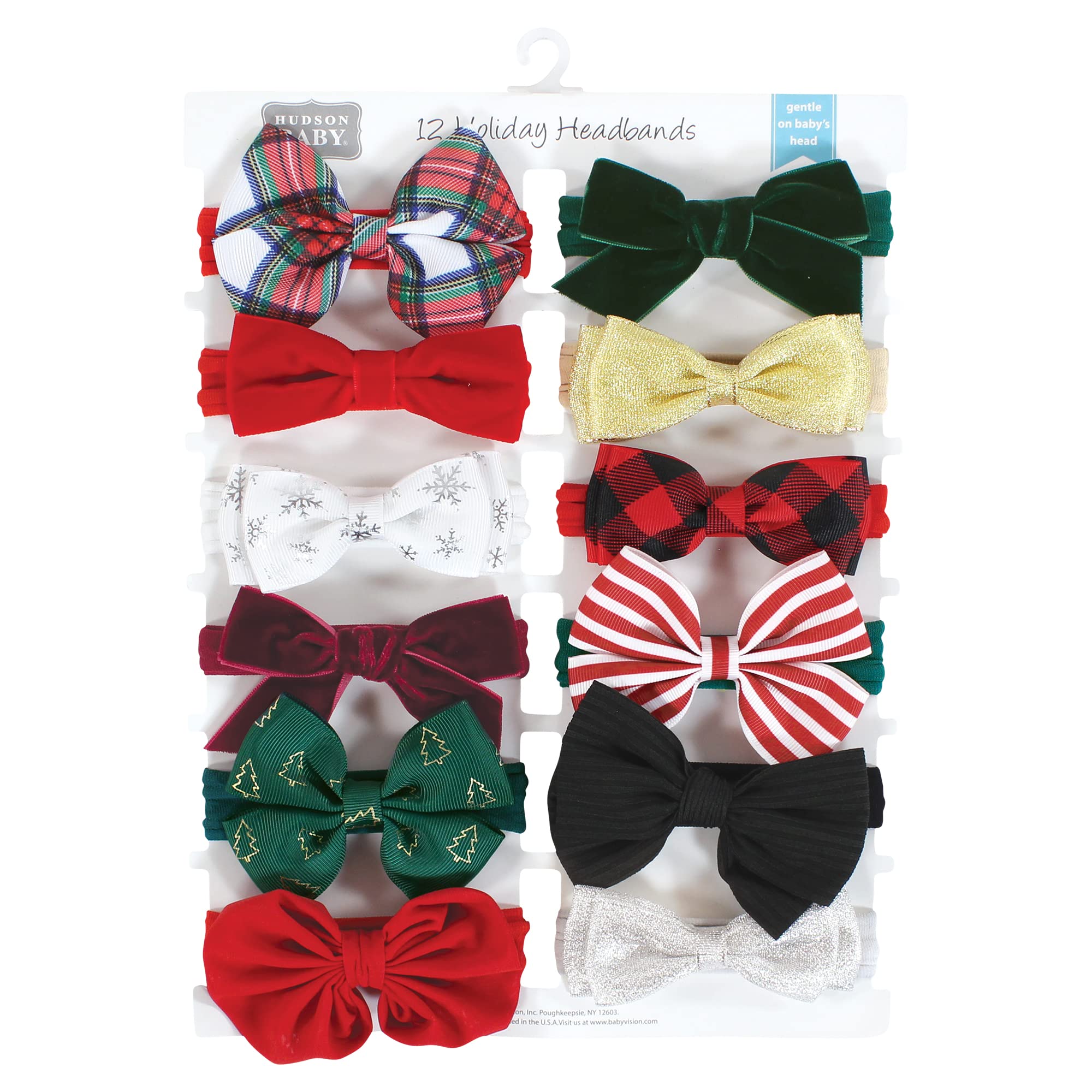 Hudson Baby Infant Girl Cotton and Synthetic Headbands, 12 Days Of Christmas Plaid, 0-24 Monate
