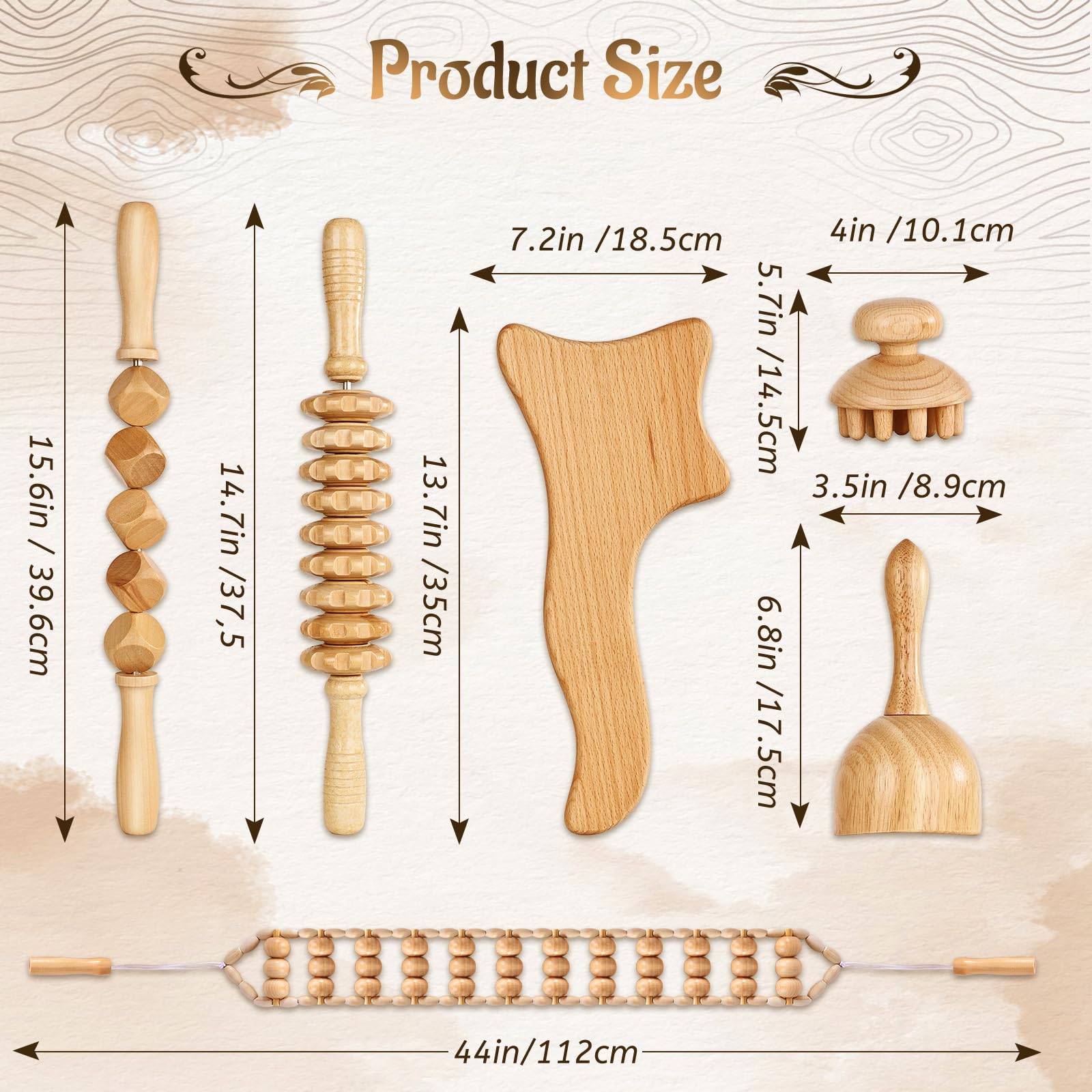 Yofuly 6 pcs Holz-Therapie-Massagegerät, Holz-Massageroller professionelles Maderotherapie Massagegerät Set für Körperformung, Lymphdrainage, Muskelschmerzlinderung, Anti Cellulite