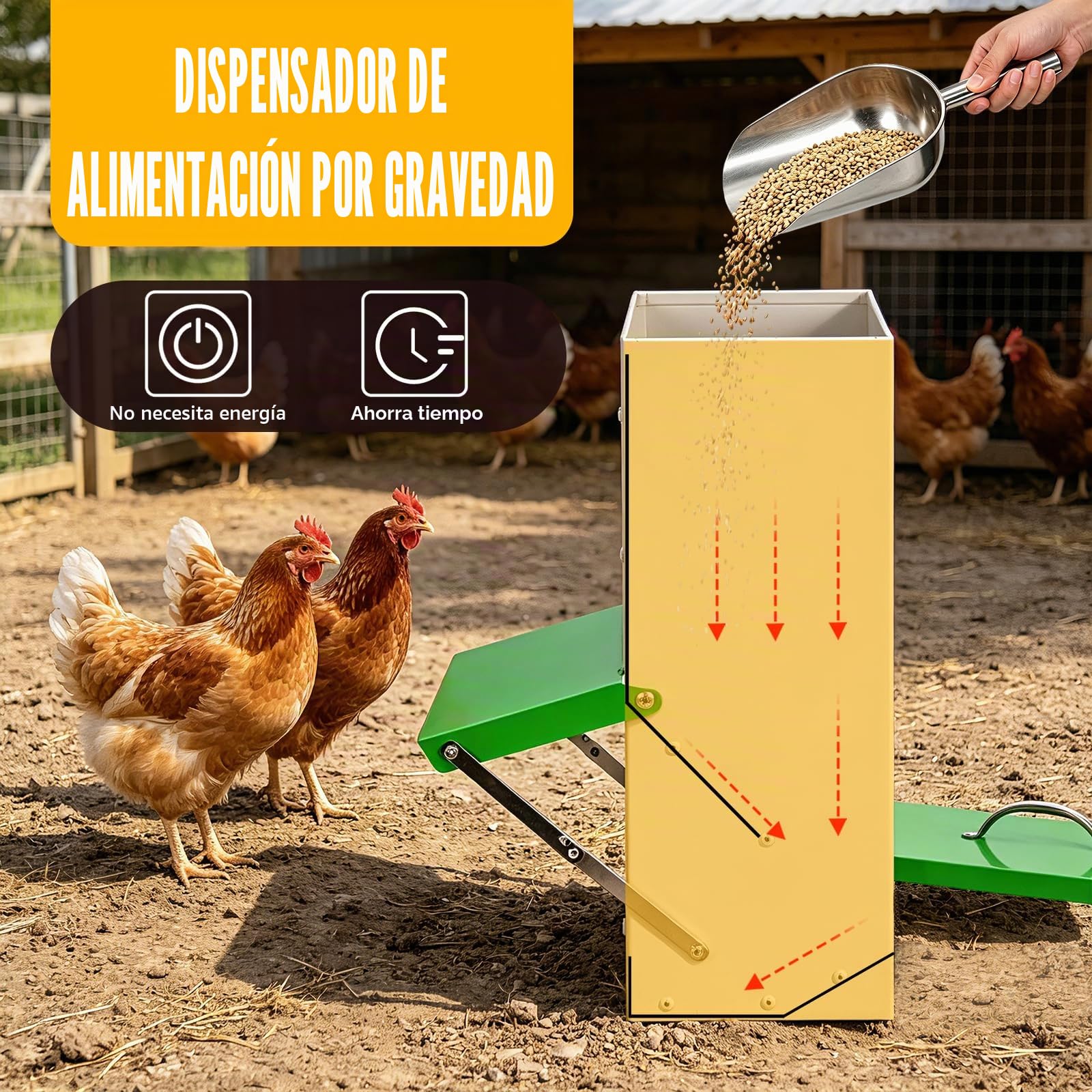 Comedero Automático para Gallinas Anti Ratas, Alimentador Automático De Pollo, Comedero Colgante para Pollos Pato, Metal, Esistente A La Lluvia, Tolva Exterior