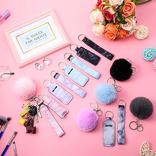 Miniatura 2 de Hicarer Juego de 30 bolsas para lápiz labial con diseño de mármol, incluye llavero y muñequera, bolsa de bálsamo labial estilo mármol y accesorio de