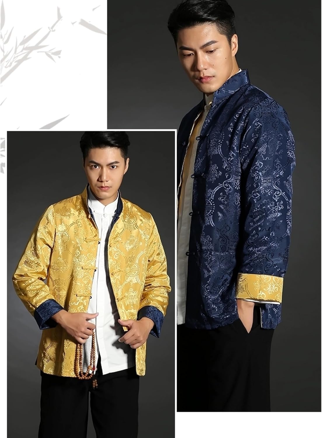 Tang Suit Men Hanfu Chinese Traditional Clothes Long Sleeve Top, Can be Worn on Both Sides,Tang Suit Jacket Men Silk