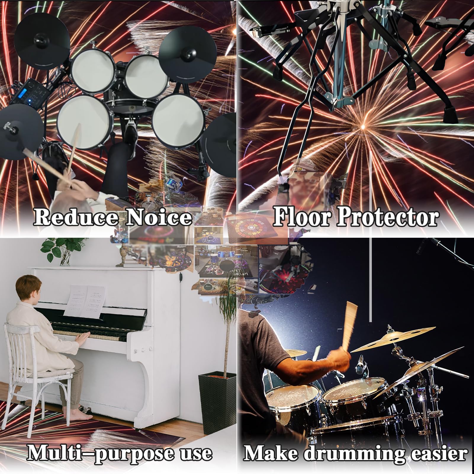 Maty perkusyjne do ochrony podłogi, antypoślizgowy dywan perkusyjny do ćwiczeń instrumentów domowych i występów scenicznych, dźwiękoszczelny koc perkusyjny na bęben, fortepian, wiolonczelę