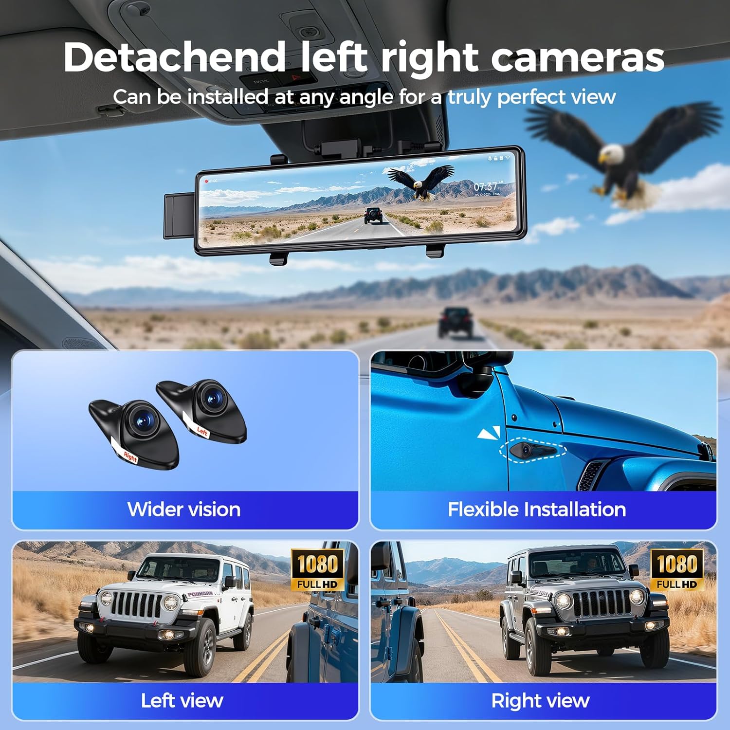 Diagram showing flexible installation options for detached left and right cameras