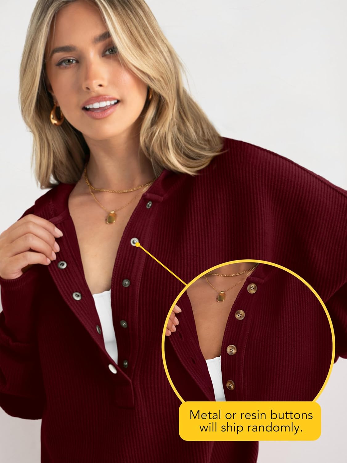 PRETTYGARDEN Womens Fashion 2026 Oversized Long Sleeve Hoodie Button Down V Neck Sweatshirt Side Slit Casual Pullover Tops - Image 5