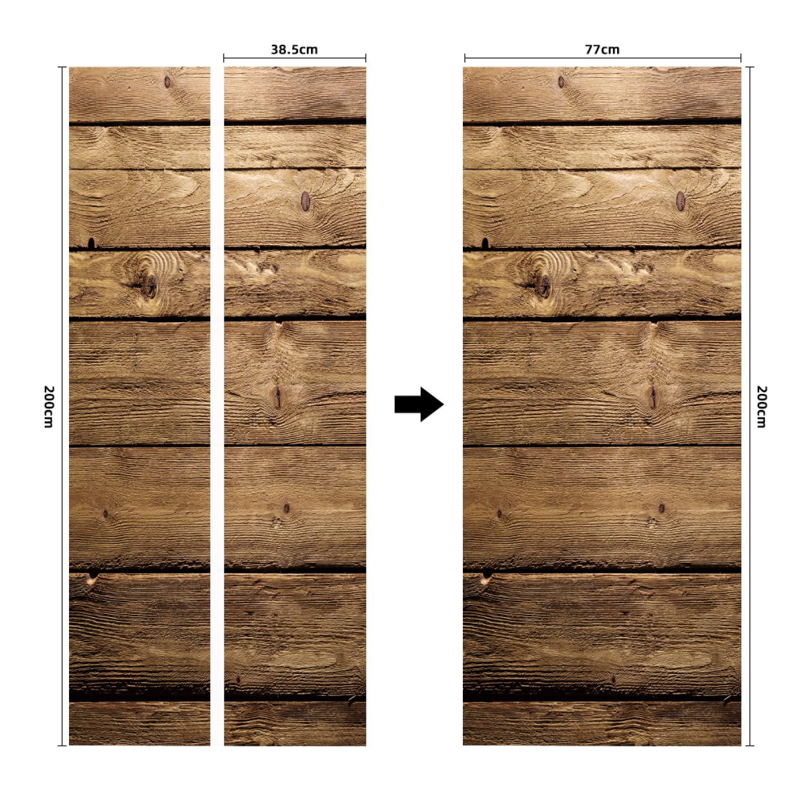 Stickers Porte Grain De Bois Brun - Autocollant Décoratif PVC Amovible et Imperméable pour Placard - Poster Auto-Adhésif 95x215cm