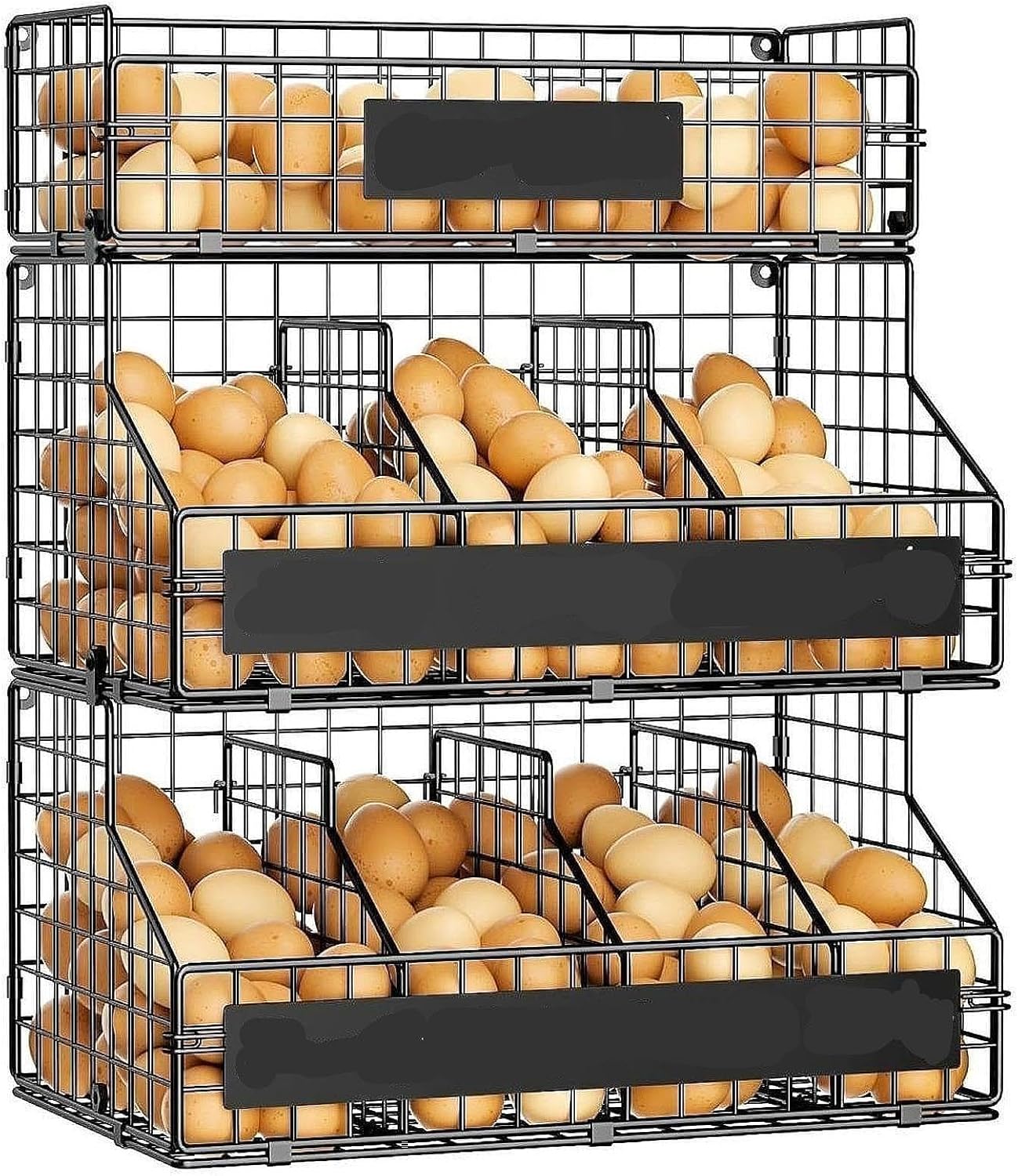 3 Tier Stackable Egg Rack Egg Organizer DIY Nameplate 15.7x9.6x20inch Multifunctional for Pantry Cabinet Wire Storage Basket