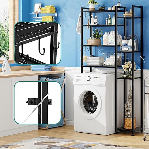 Miniatura 6 de Simple Trending Almacenamiento de 8 niveles sobre el inodoro con estante lateral, organizador de baño, estantes de metal para toallas, color negro