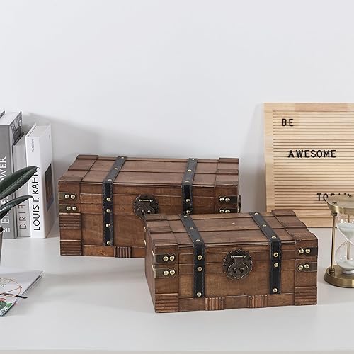 Miniatura 4 de Soul & Lane Cajas de madera con tapas con bisagras, juego de 2, baúles decorativos para almacenamiento y decoración del hogar, cofres del tesoro de