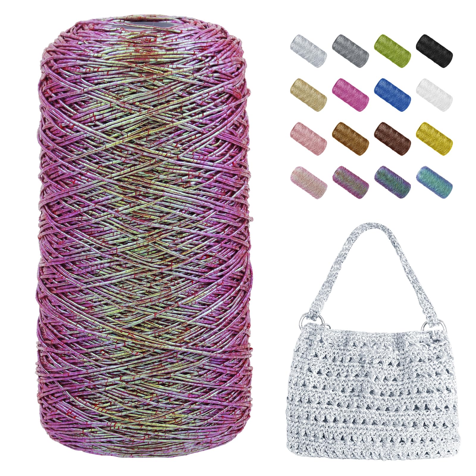 Uiopa Metallic Macrame Cord 1mm x 480m, Glitter Yarn for Crocheting Bags, Polyester Cord Sparkle Macrame Yarn for Crocheting Pendants, Home Decor, DIY Crafts