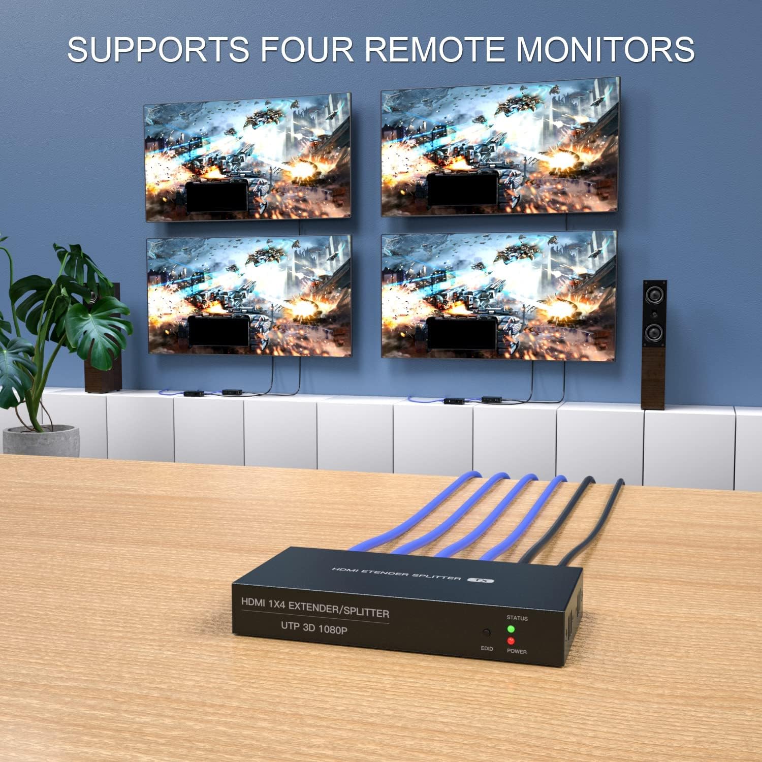 HDMI Extender Splitter 1x4 1080P@60Hz Over Cat 5E/6/7 Ethernet Cable 50m (165ft) Support EDID Copy POC Function (1 in 4 Out) - Image 3