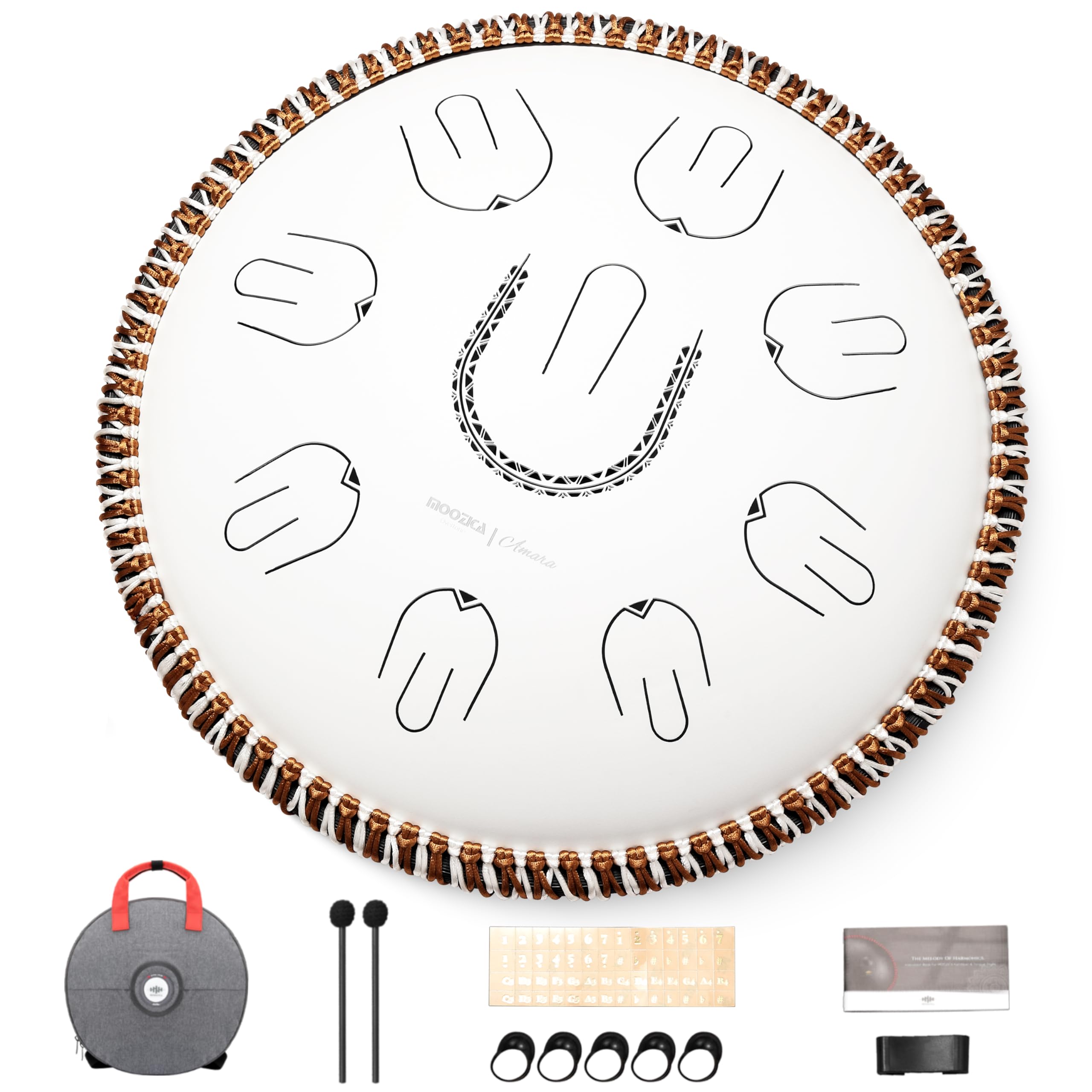 MoozicaSteel Tongue Drum, 14" Portable Amara Scale Handpan With Octave Overtone Design, For Beginner and Professional (Amara, White)