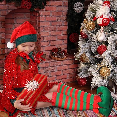 Miniatura 5 de Juego de 4 piezas de disfraz de elfo de Navidad para niños cinturón de lentejuelas disfraz de ayudante de Papá Noel disfraz de elfo de Navidad para