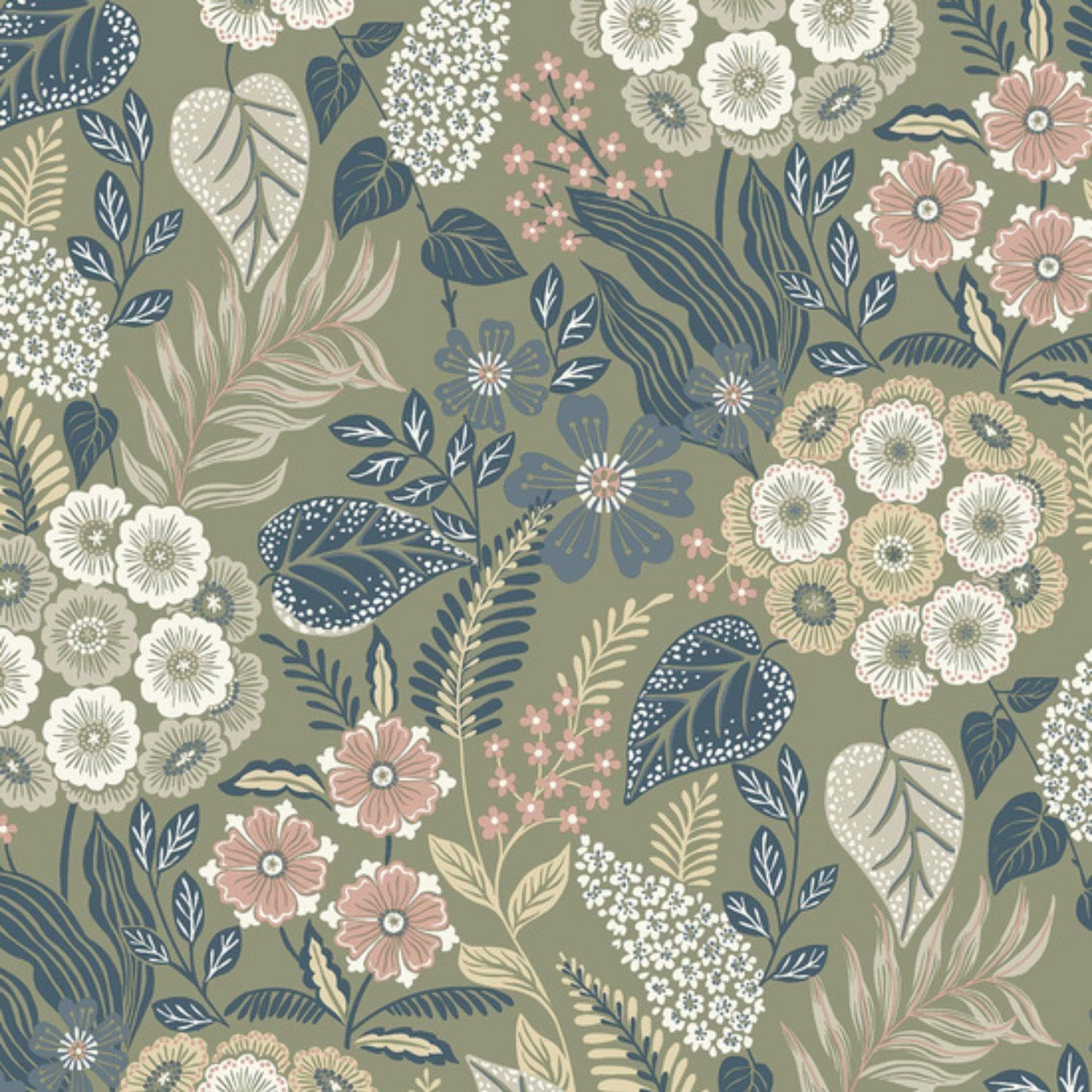 Karuna Retro White Orange Flowers Wallpaper - Dense Botanical Floral - Vintage Nostalgic - Paste The Wall