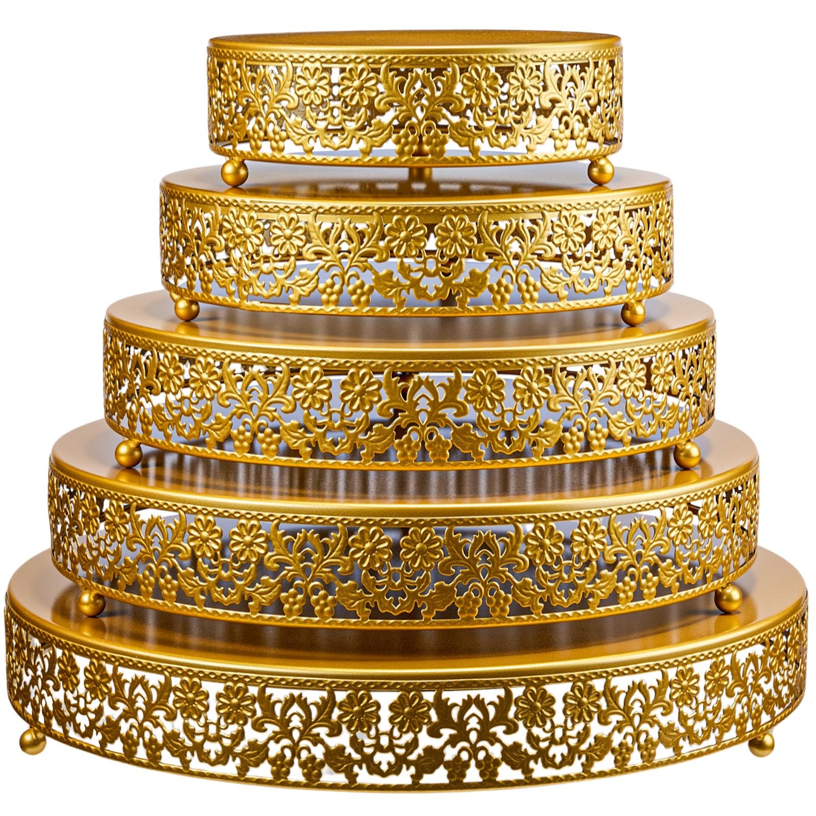 Wenqik 5 Pcs Metal Gold Cake Stand 16/14/12/10/8 Inch Round Cake Holder Display for Dessert Table Cookies Fruit Serving Tray Cupcake Pastry Riser for Wedding Birthday Party and Events