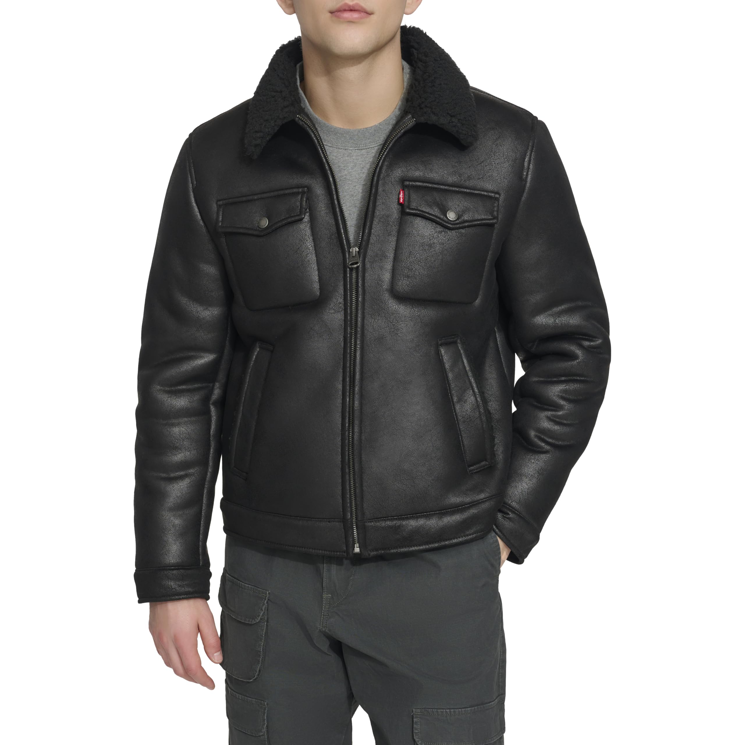 

                                                    Levi's Men's Faux Shearling Trucker Jacket, Black,