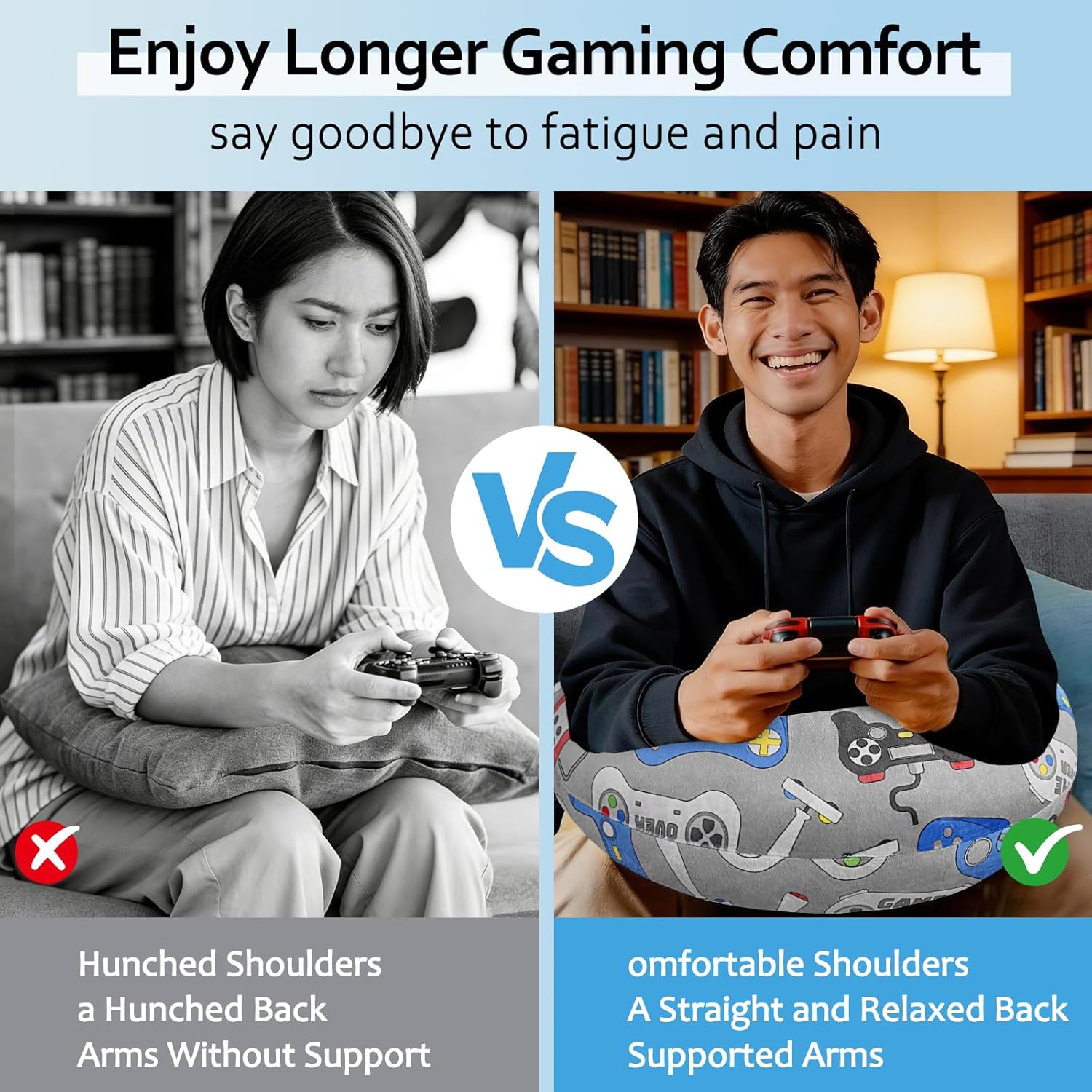 Crafting Pillow for Crocheting, Crochet Pillow for Lap Support, 12 Fun Print Styles, Ergonomic Arm Support, For Bed, Floor, Chair Comfort, Pain Relief and Fatigue for Gaming and Woking (Game)