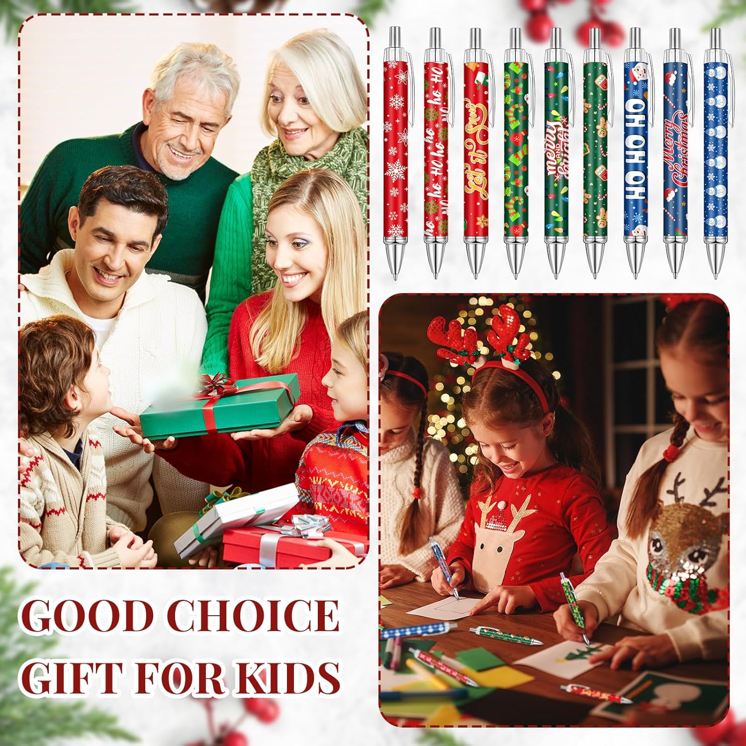 Cholemy 72 Pcs Christmas Pens Bulk Christmas Gel Pen Xmas Retractable Ballpoint Pen 1 mm Black Ink Colorful Xmas Gift Cute Party Supplies Stationery for Winter Party Office Home(Classic Style)