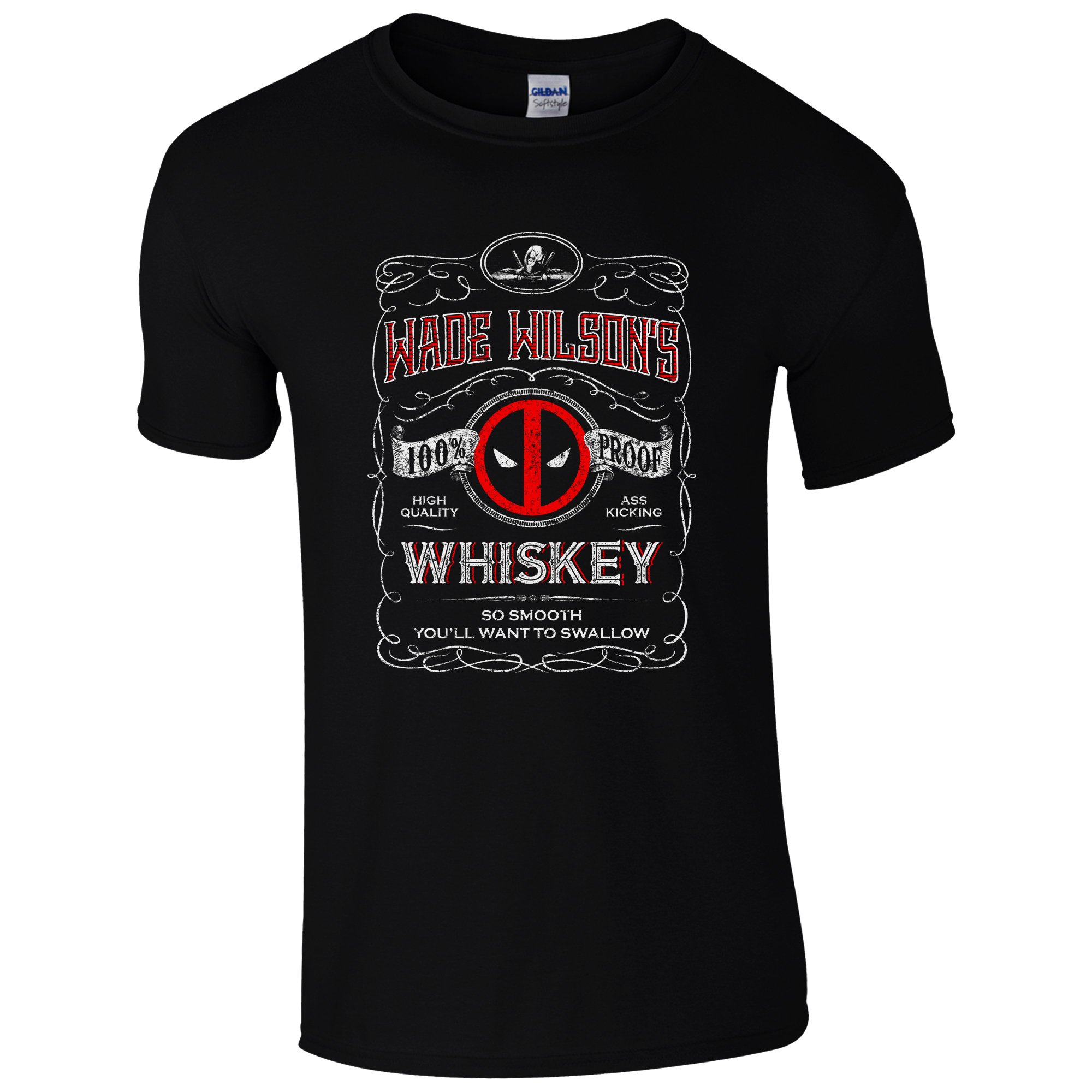 Ukprintwear Men's Black Wade Wilson's Ass Kicking Whiskey T Shirt (Small)