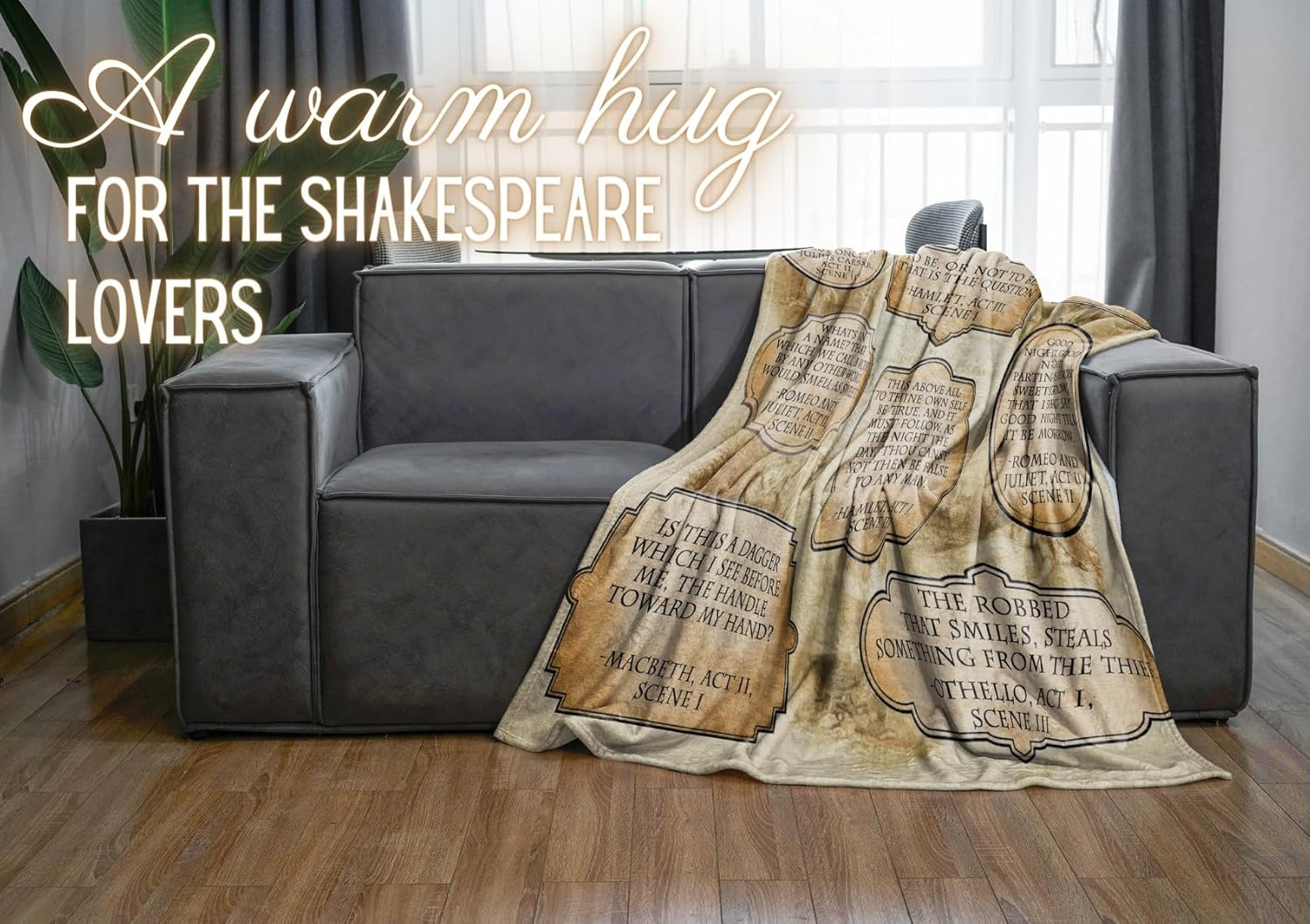 Huglanket Shakespeare Blanket Gifts for Women Men - Gift for Book Theater Lovers Writers - Birthday Christmas Funny Deco - 50" x 65"