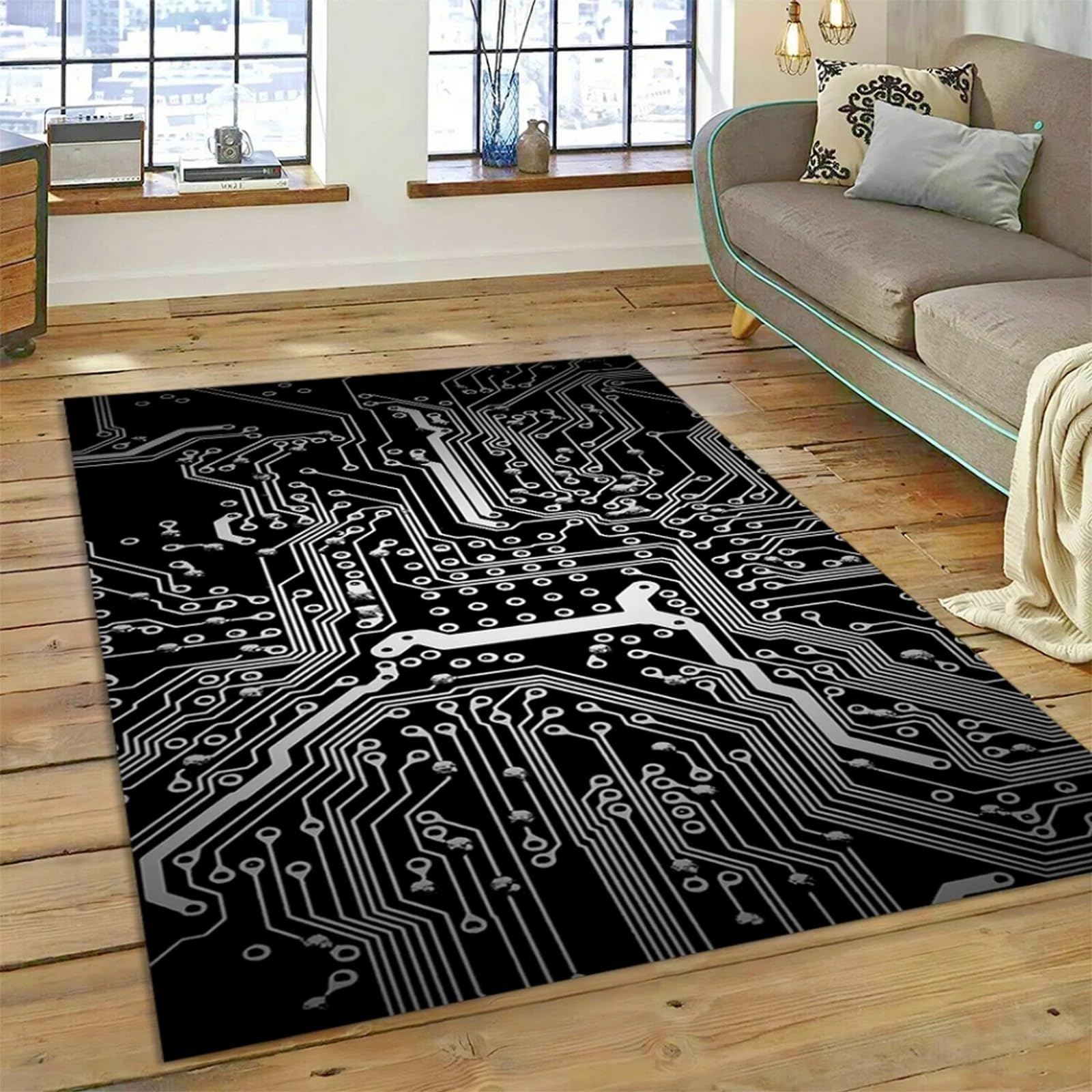 Tapis de chambre shaggy doux antidérapant circuit imprimé 3D
