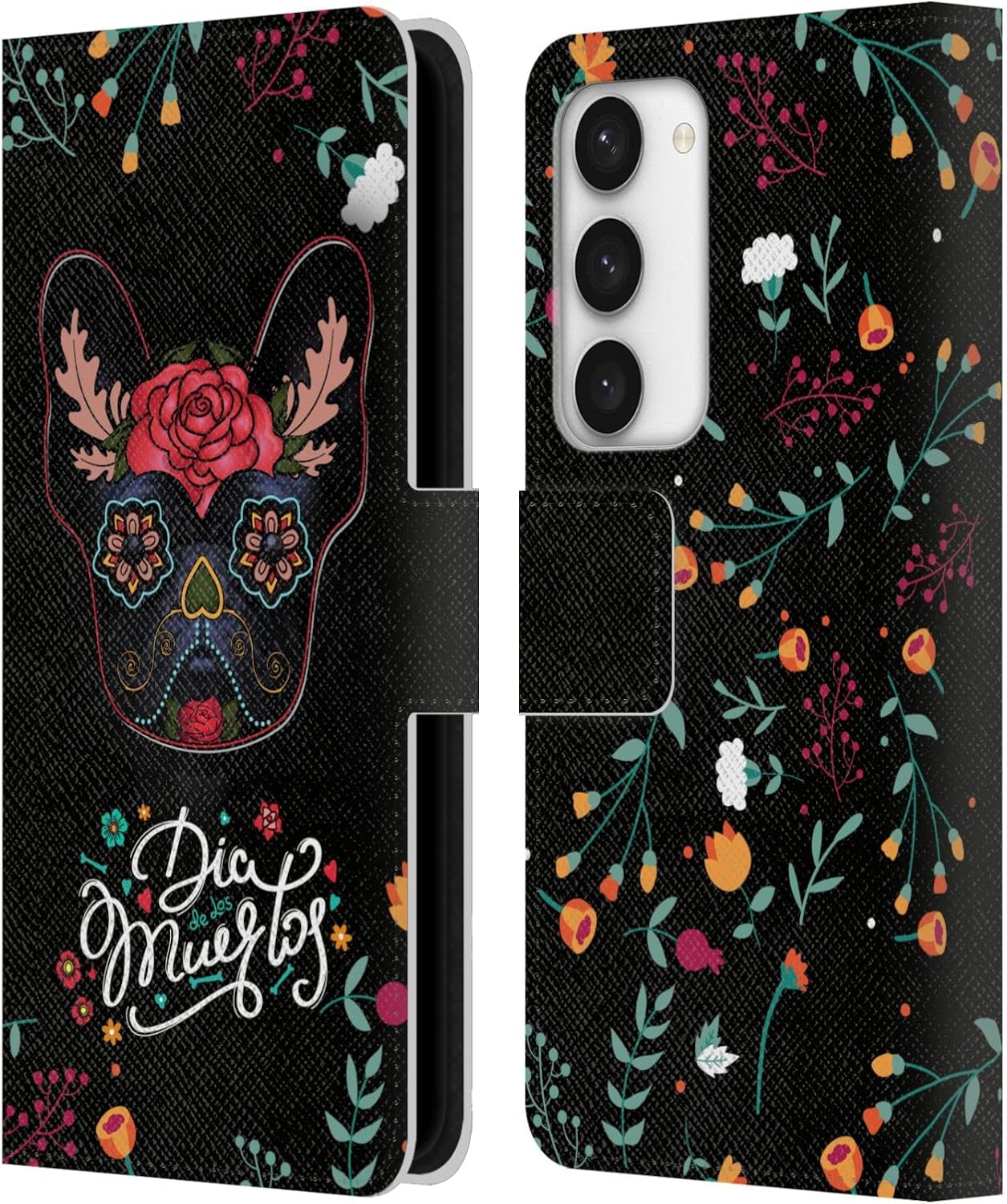 Head Case Designs Officially Licensed Klaudia Senator Day of The Dead French Bulldog Leather Wallet Case Compatible with Samsung Galaxy S23 5G