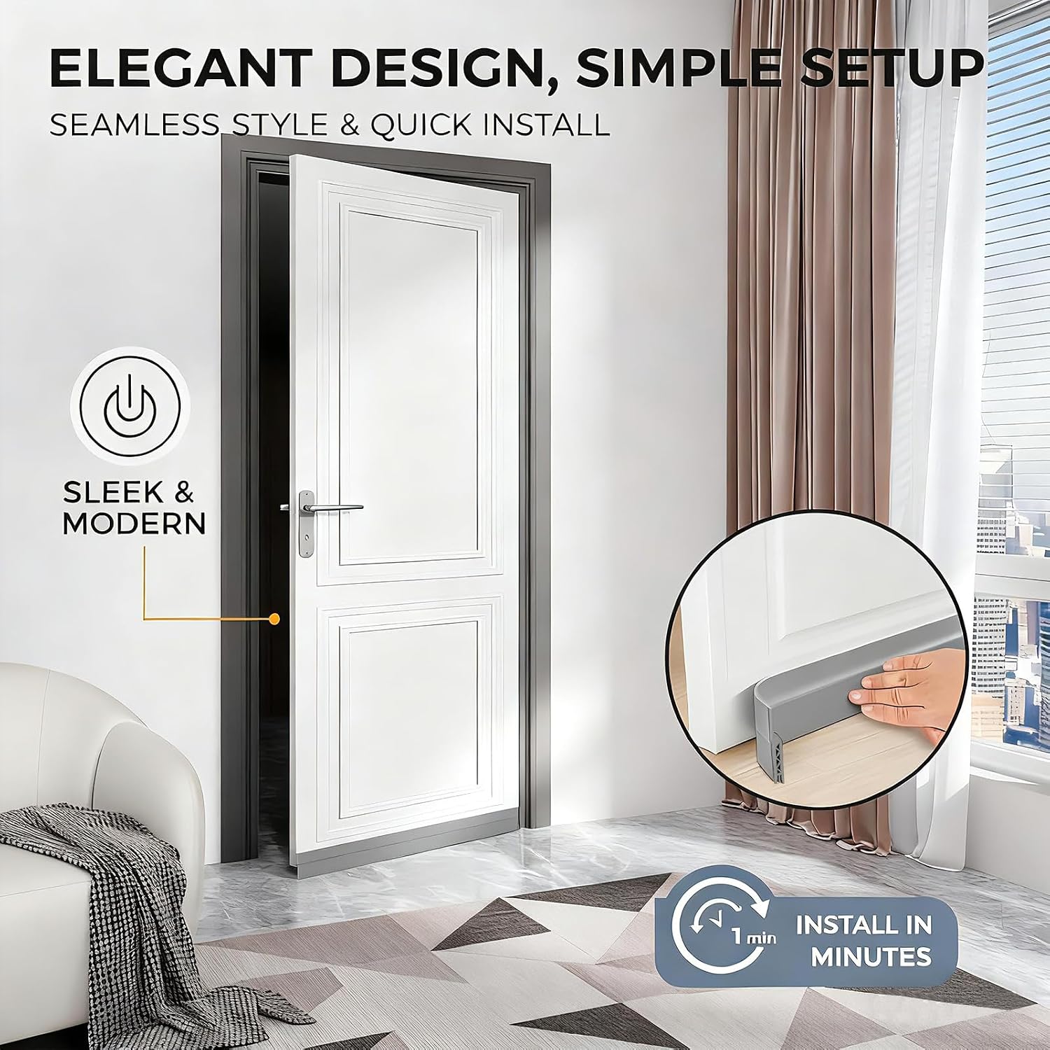 2 Pack Door Draft Stopper for Bottom of Door, 39" Silicone Weather Stripping Door Seal Strip, Self Adhesive Door Sweep Noise and Dust Blocker, Energy Saving Under Door Draft Blocker for Home & Garage