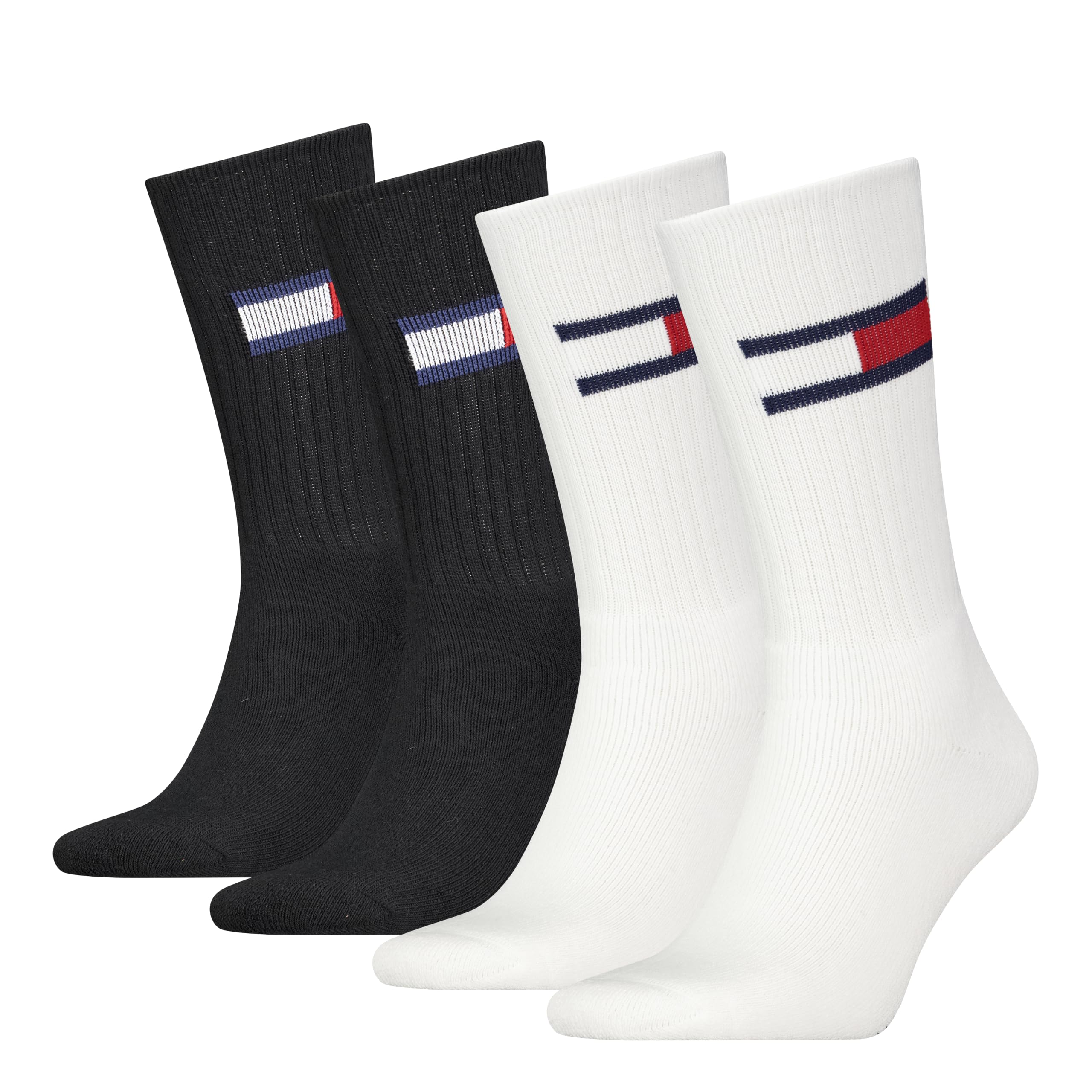 Tommy Hilfiger Crew, Calzini Unisex - Adulto, Bianco/Nero, 43-46