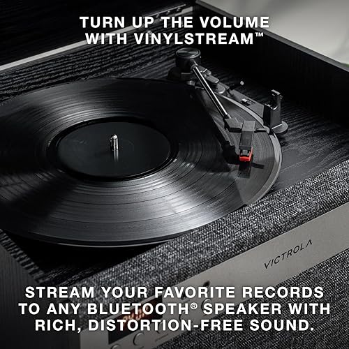 Miniatura 5 de Victrola Century - Tocadiscos de vinilo 6 en 1 y centro de música, tocadiscos de 3 velocidades, reproductor de CD y cassette, VINYLSTREAM, Bluetooth