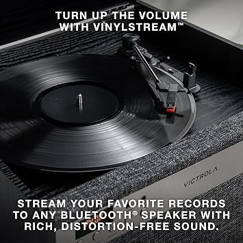 Victrola Century 6-in-1 Vinyl Record Player & Music Center 3-Speed Turntable, CD & Cassette Player, VINYLSTREAM, Bluetooth & 3.5mm Aux, Record Player with Speakers, Mid Century Design (Black)