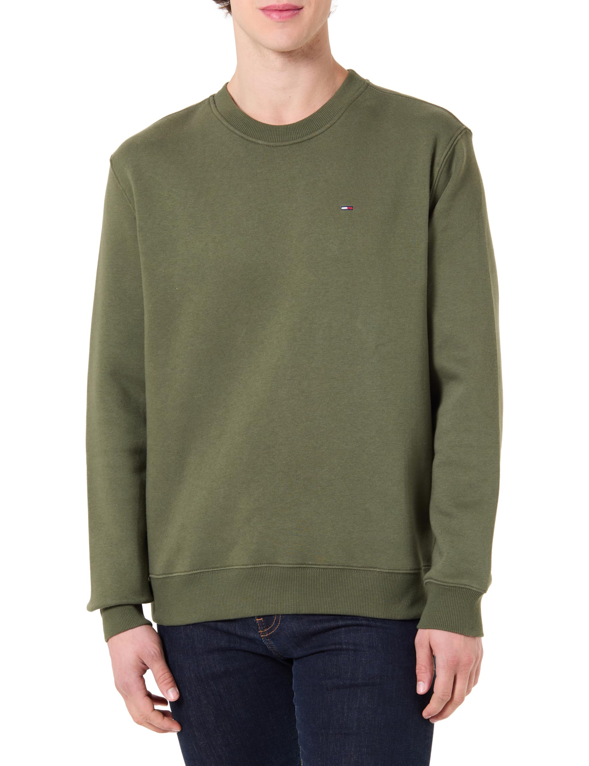 Tommy Jeans Herren TJM Reg S Flag Crew EXT Dm0dm20741 Pullover Sweatshirt (1er Pack), Grün (Dark Greenery), S