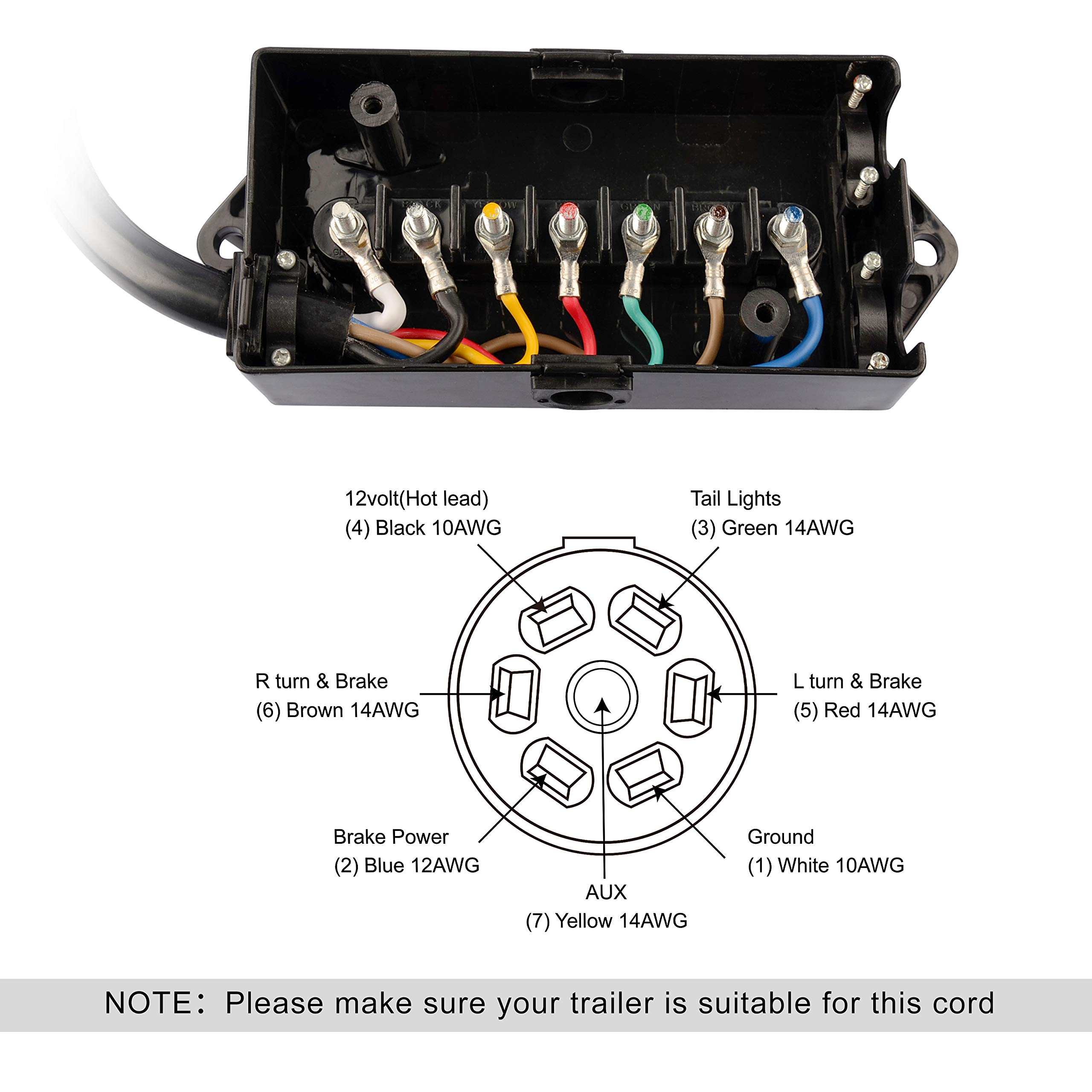 Buy RVGUARD 7 Way 8 Feet Trailer Cord with 7 Gang Junction Box Kit