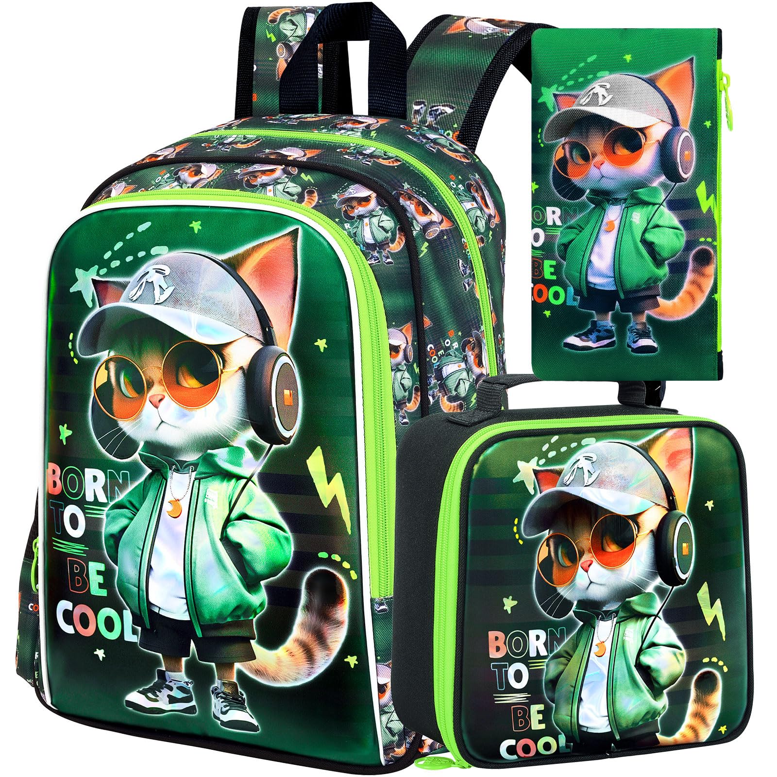 3PCS Dinosaur Backpack for Boys, 16 Inch Kids Water Resistant Preschool Elementary Kindergarten Bookbags and Lunch Box | Kids, Water Resistant,