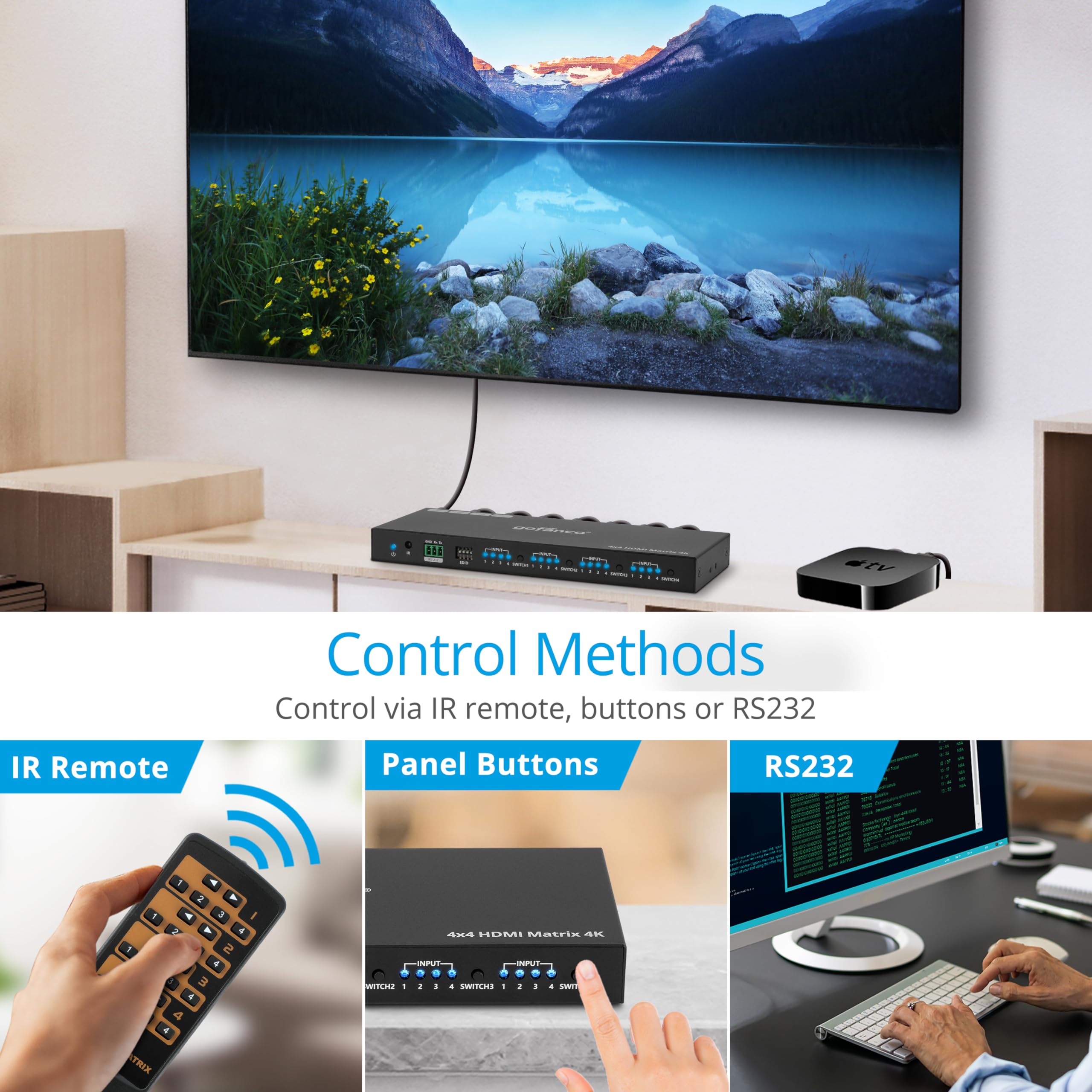 Amazon | gofanco 4K 4x4 HDMI マトリックススイッチ - 最大4K 60Hz 4
