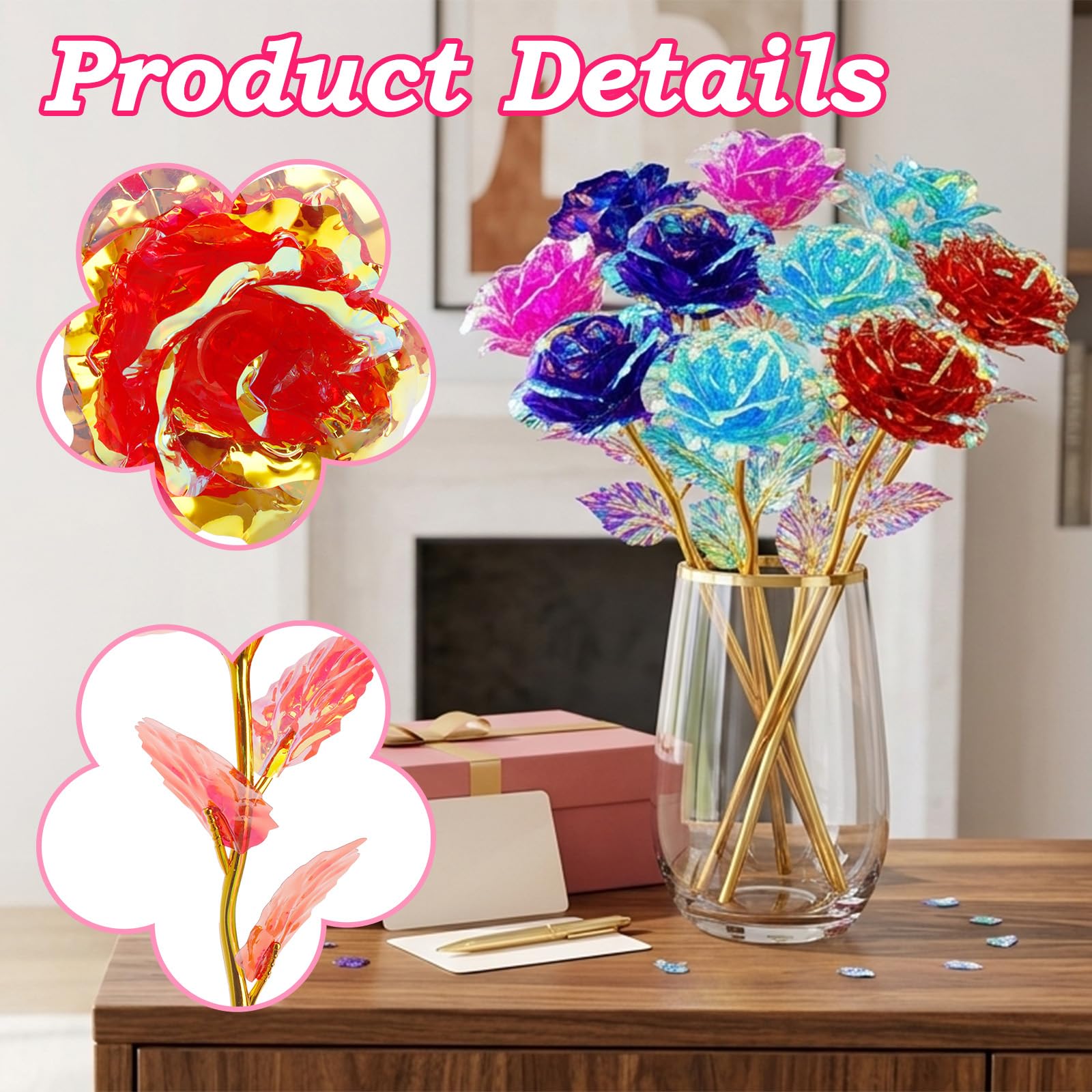 Amazon.com: Wowagoga 12 Pcs 24K Galaxy Rose Artificial Flowers, 4