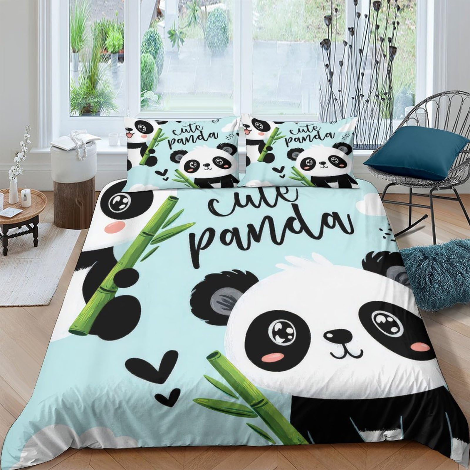 Ctjqhvkz Style-6 3D Printed Cute Panda Fitted Sheet Microfiber Soft Blue Cartoon Bamboo Mattress Cover For Bedroom Dorm Home Decor Single（135X200cm）