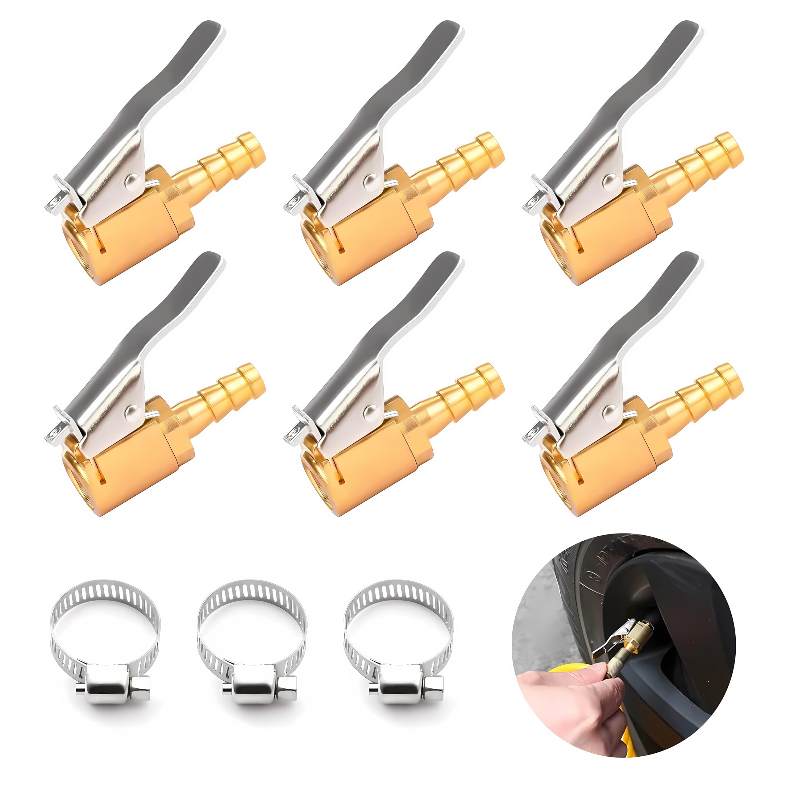6 sztuk 8 mm wtyk dźwigniowy Air Chuck, 1/4" NPT adapter do wentyla samochodowego, mosiężna złączka do pompowania opon, wtyczka momentowa, wtyczka zaworu sprężonego powietrza do zaworów opon z