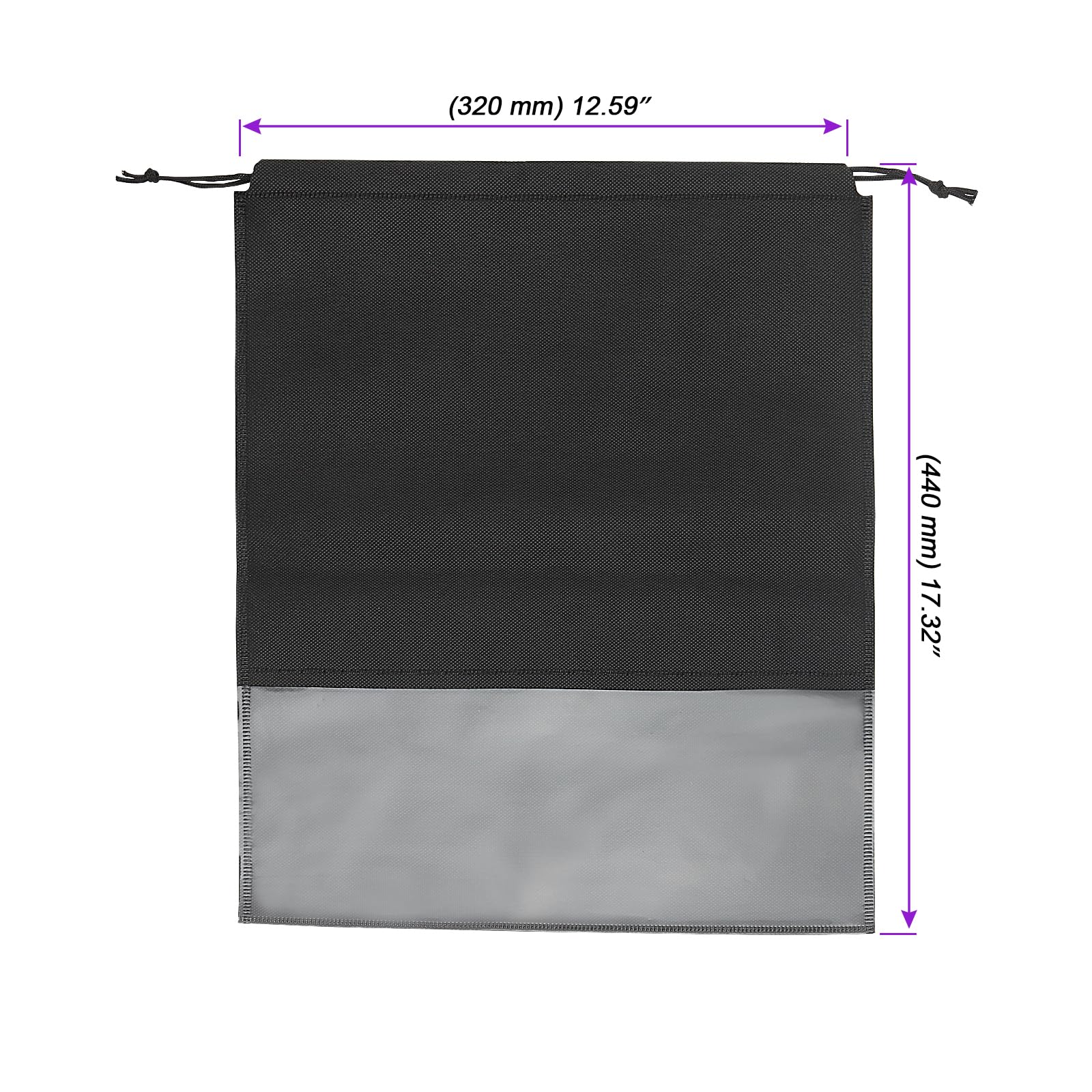 30 Stück Reise Schuhbeutel mit Kordelzug, 44 x 32 cm große Schuhbeutel mit Sichtfenster, Schuh Aufbewahrungstasche, Schwarz Stoff Schuhtasche für Reisen Zuhause