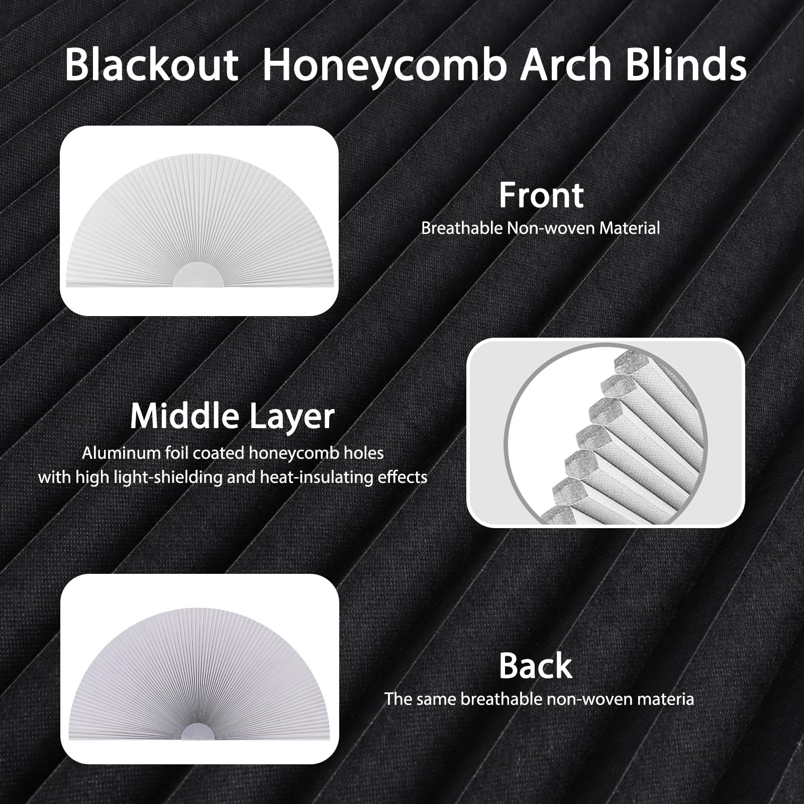 Tenda ad arco, oscurante, cellulare, semicerchio, copertura per finestra, senza trapano, a nido d'ape, senza fili, per interni, oscurante, facile da installare, blocco della luce (1, bianco, 183 x