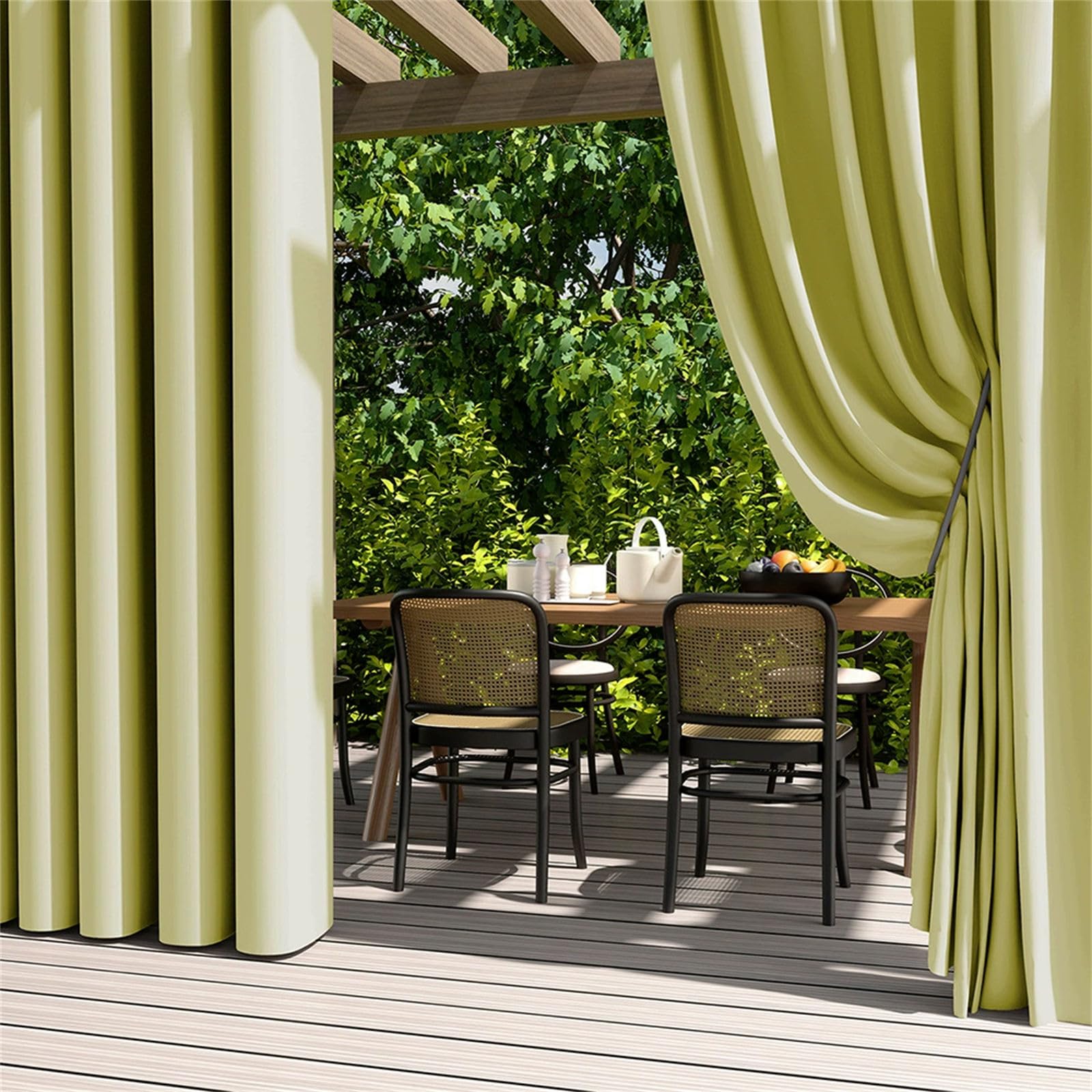 Hiseng Outdoor Curtains Waterproof Garden, 2 Panels Blackout Pergola Curtain Eyelet Top, Thick Privacy Thermal Insulated for Gazebo Patio Porch (Light Yellow,70x120cm)