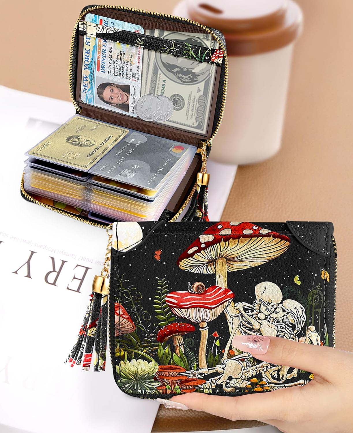 Bistup 【40 Slots Credit Card Holder for Women Girls RFID Blocking Card Organizer Leather Cardholder Protector for Lady Female Large Capacity Size Big Zipper Wallet Cool Aesthetic Unique - Image 5