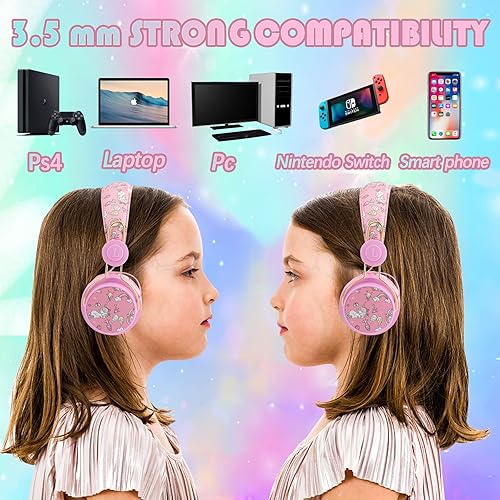 Miniatura 4 de SVYHUOK Unicorn Kids - Auriculares Bluetooth para niñas, auriculares inalámbricos con micrófono para adolescentes, volumen seguro, limitado, 85 db,
