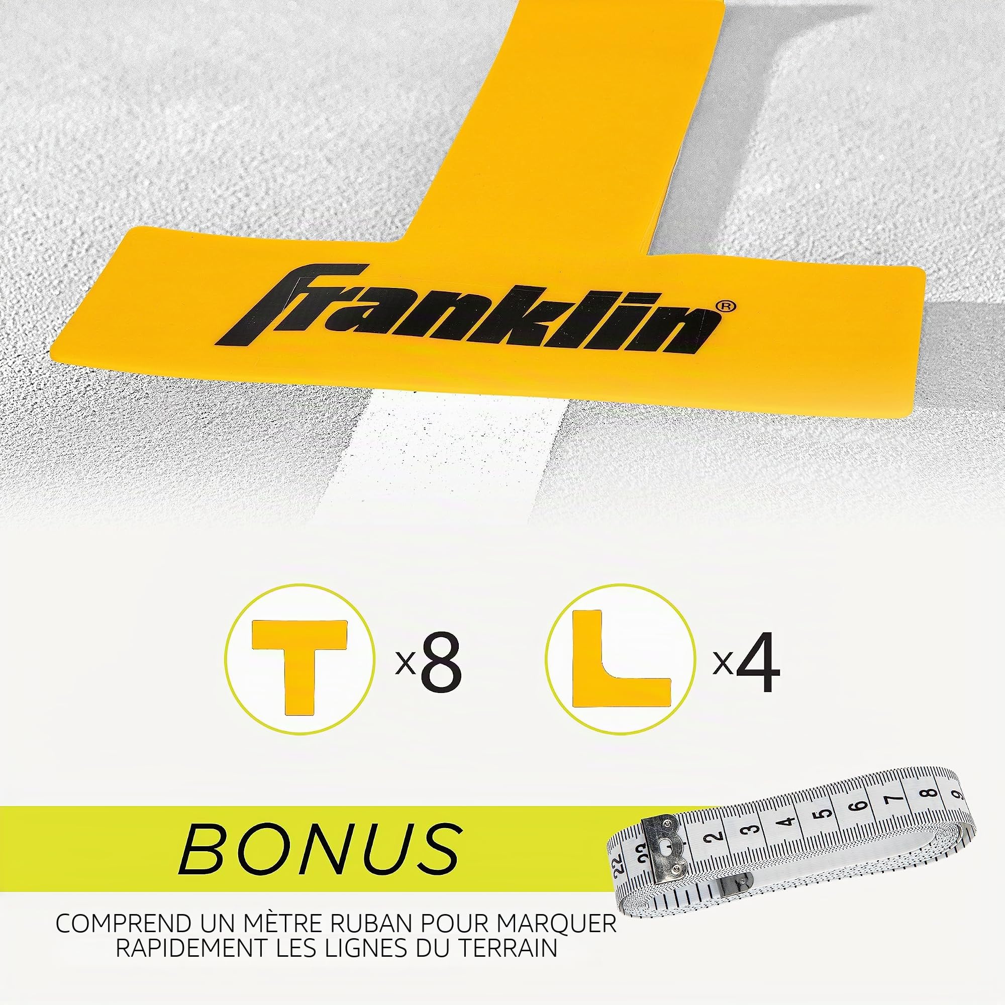 Franklin Sports Kit de marqueurs de Terrain de Pickleball – Ensemble de marquage de Lignes avec mètre Ruban – Marqueurs de Taille Officielle