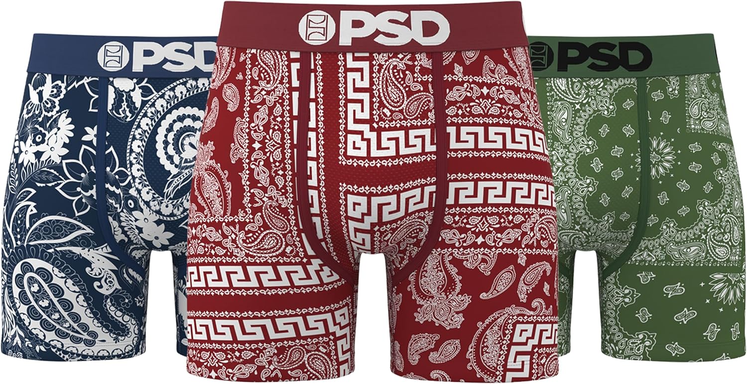 PSD Underwear Mens Boxer Briefs - Paisley Print, Standard Length Packs and Singles, Soft & Breathable Boxer Briefs for Men