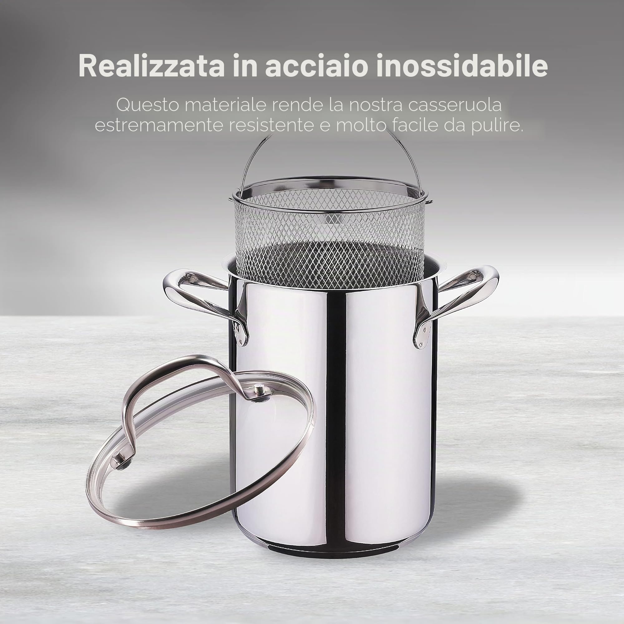 BERGNER Gourmet | Pentola da Cucina per Pasta | Coperchio di Vetro, Scolapasta e Capacità di 4,2L | Acciaio Inox | Molto Resistente, Pulizia Facile e Per Tutti i Piani Cottura