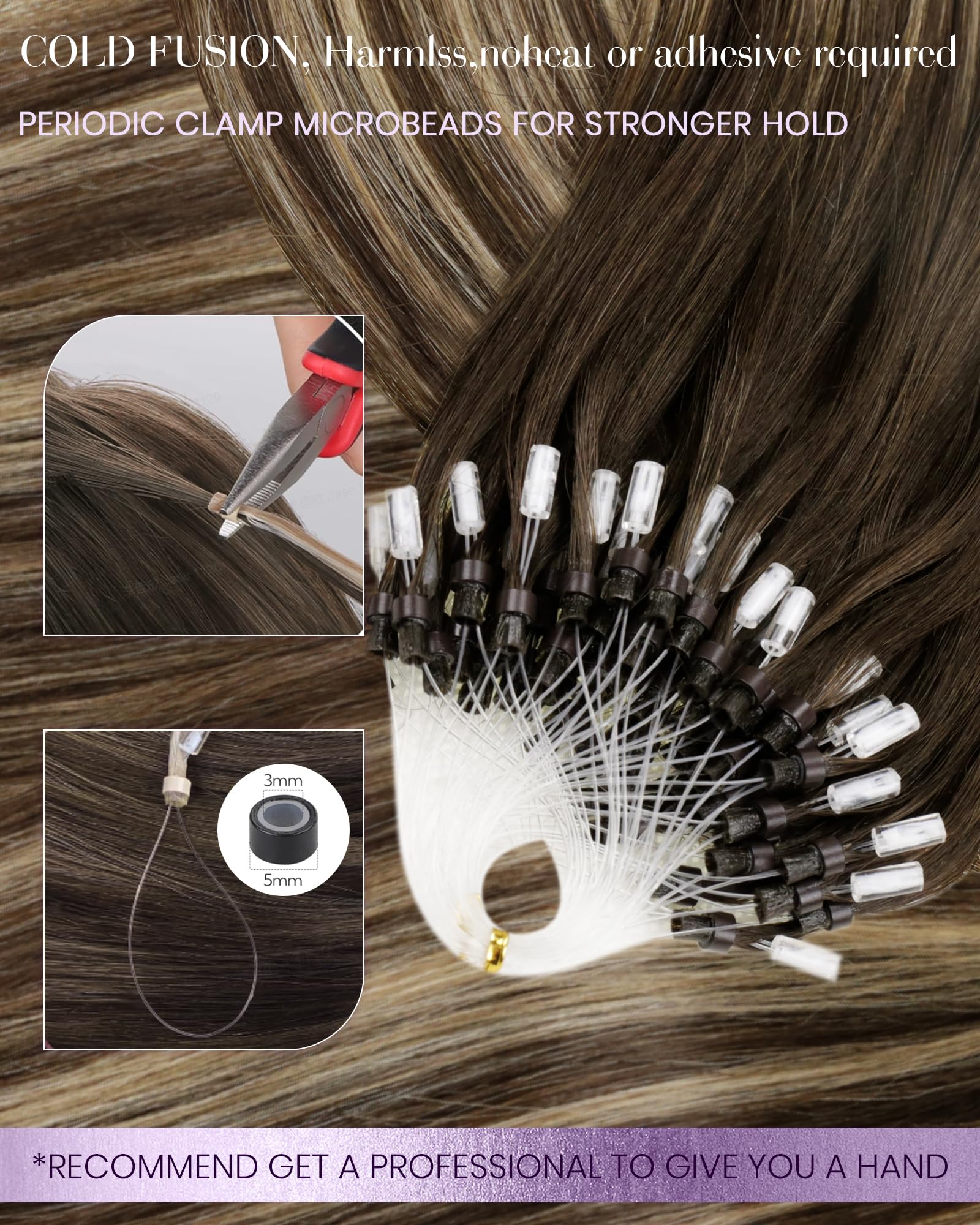 LaaVoo Blonde Micro Loop Hair Extensions Real Human Hair 24 Inch Remy Straight Balayage Dark Brown Mix Caramel Blonde Invisible Micro Ring Hair Extensions 50g 50s #4/27/4 - Image 3