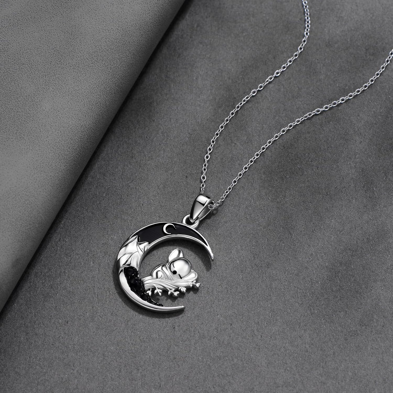 Gothic Jewelry Bat/Cat/Wolf/Dragon/Owl/Fox/Spider/Sun Pendant Sterling Silver Crescent Moon Necklace for Women Black Jewelry Gifts
